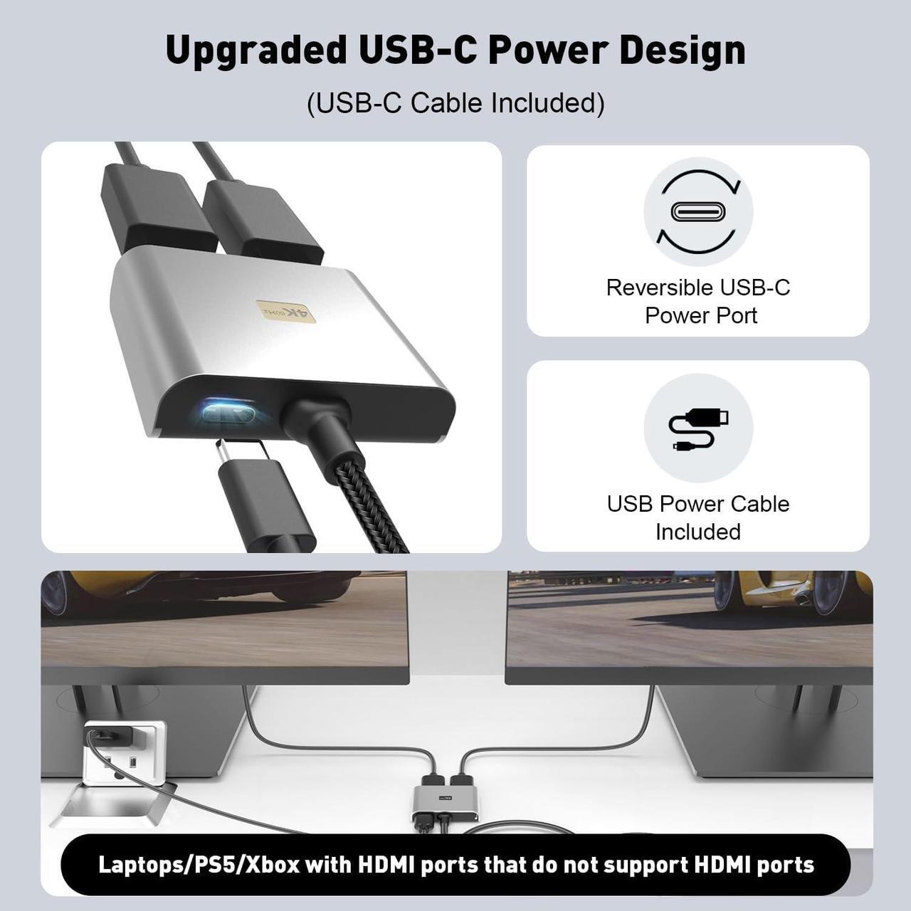 Alt view image 6 of 7 - DisplayPort to Dual HDMI Adapter | 4K 60Hz DP to HDMI Splitter Extended Display Adapter for Dual Monitors Display Port to 2 HDMI Converter for  NVIDIA AMD  HP