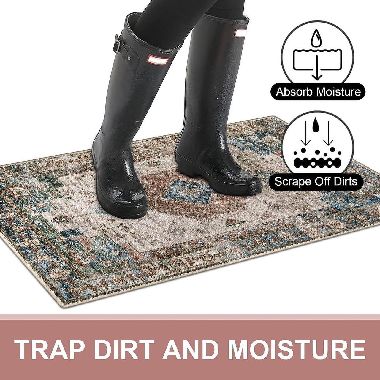 Alt view image 3 of 7 - Washable Indoor Doormat Non Slip Retro Floor Mat 20 x 32 Area Rug Quick Absorbent Entrance Rug Distressed Front Door Mat Welcome Mats Entryway Rug Doormats for Kitchen Home Patio