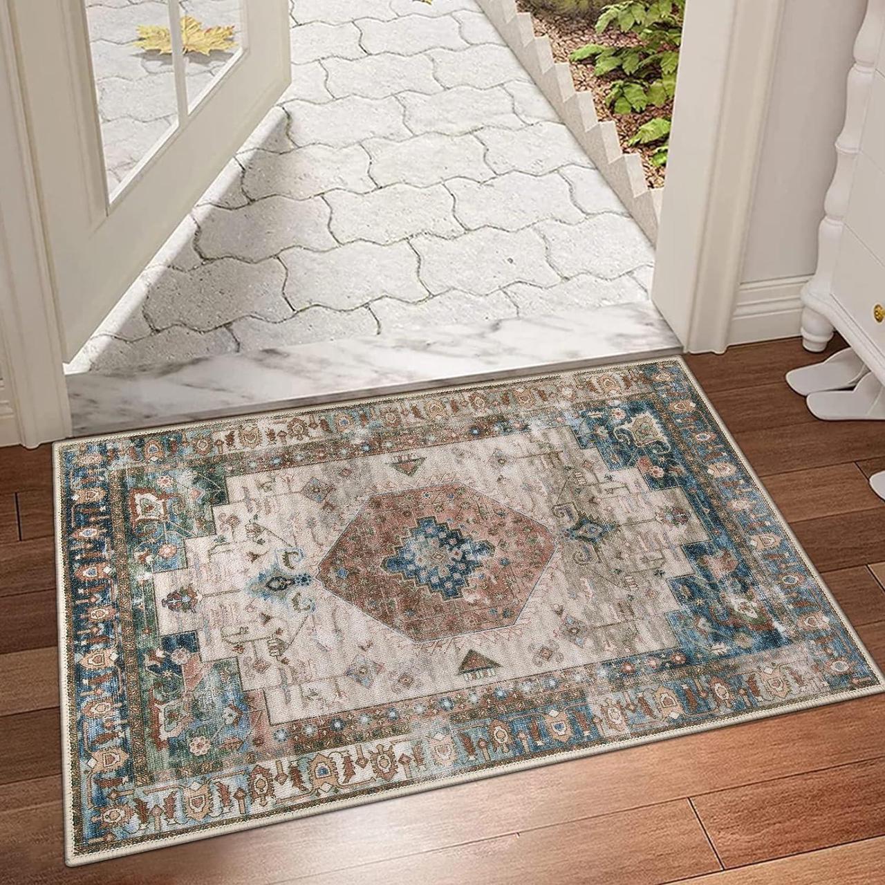 Alt view image 6 of 7 - Washable Indoor Doormat Non Slip Retro Floor Mat 20 x 32 Area Rug Quick Absorbent Entrance Rug Distressed Front Door Mat Welcome Mats Entryway Rug Doormats for Kitchen Home Patio