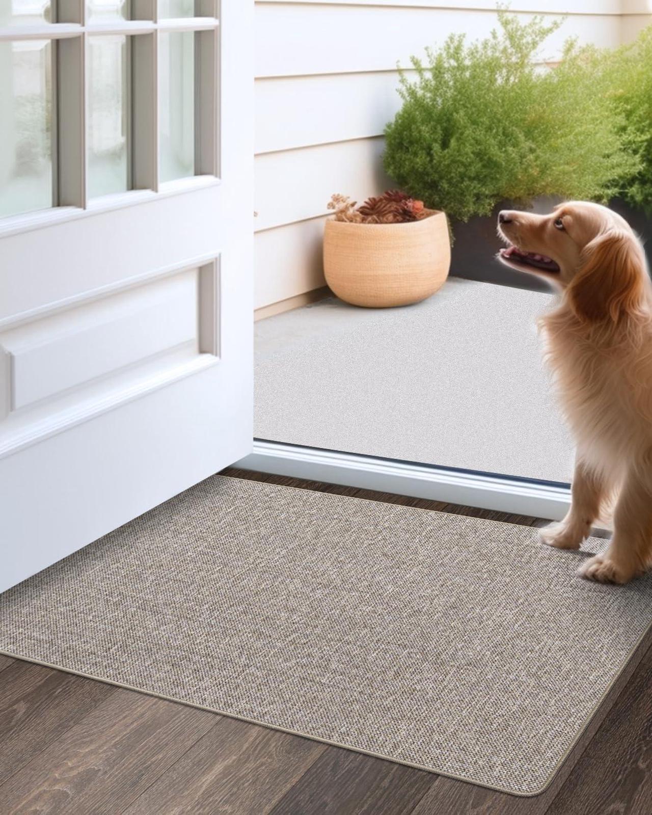 Alt view image 2 of 7 - Entryway Rug Indoor Door Mat for Entrance Non Slip Absorbent Low Profile Doormat Long-Lasting Rubber Backing Entry Rug 31.5x19.5 Khaki
