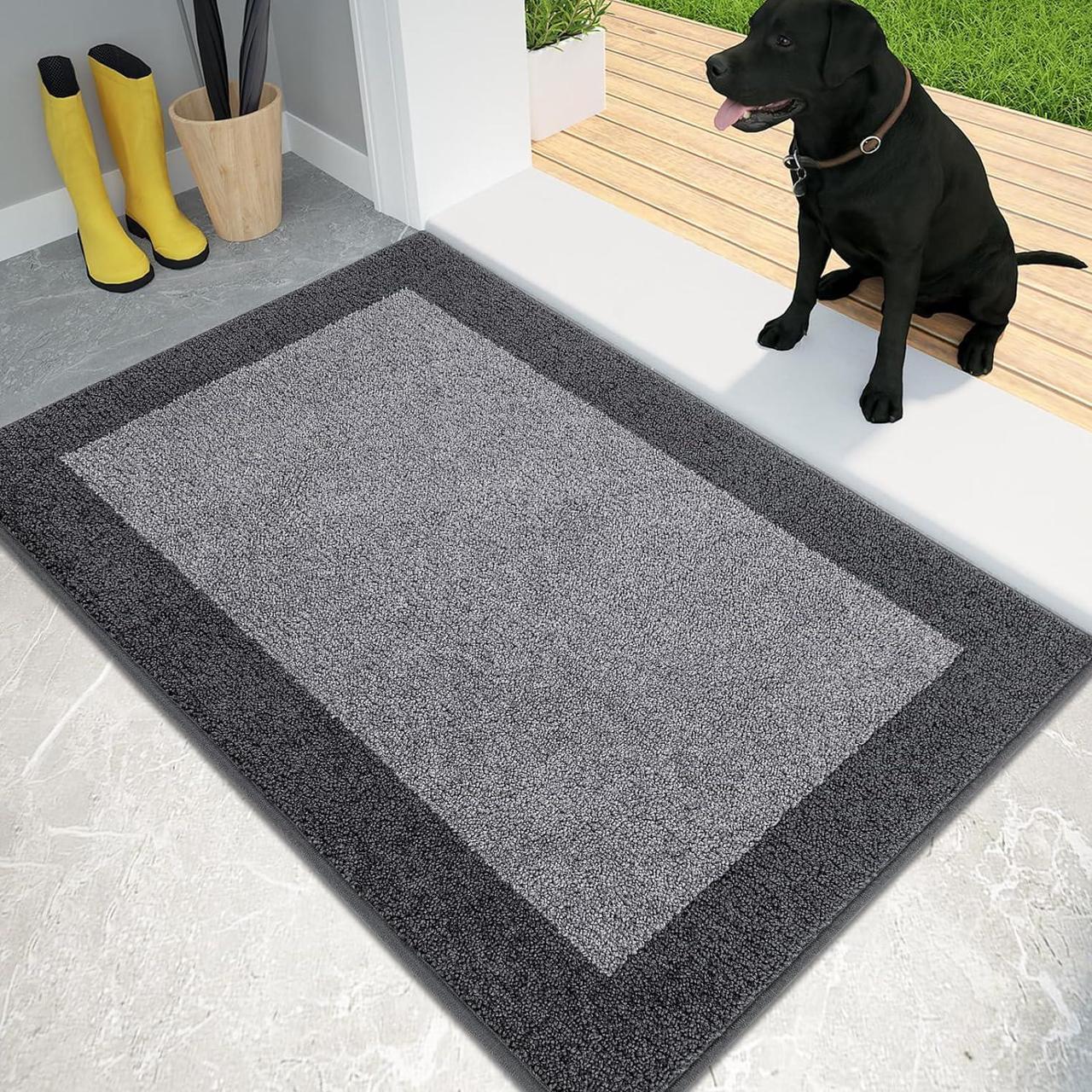 Main image of Dirt Trapper Door Mat 20 x 32 Non-Slip/Skid Machine Washable Entryway Rug Shoes Scraper Throw Rug Super Absorbent Area Rug for Muddy Wet Shoes and Paws Light Grey & Grey