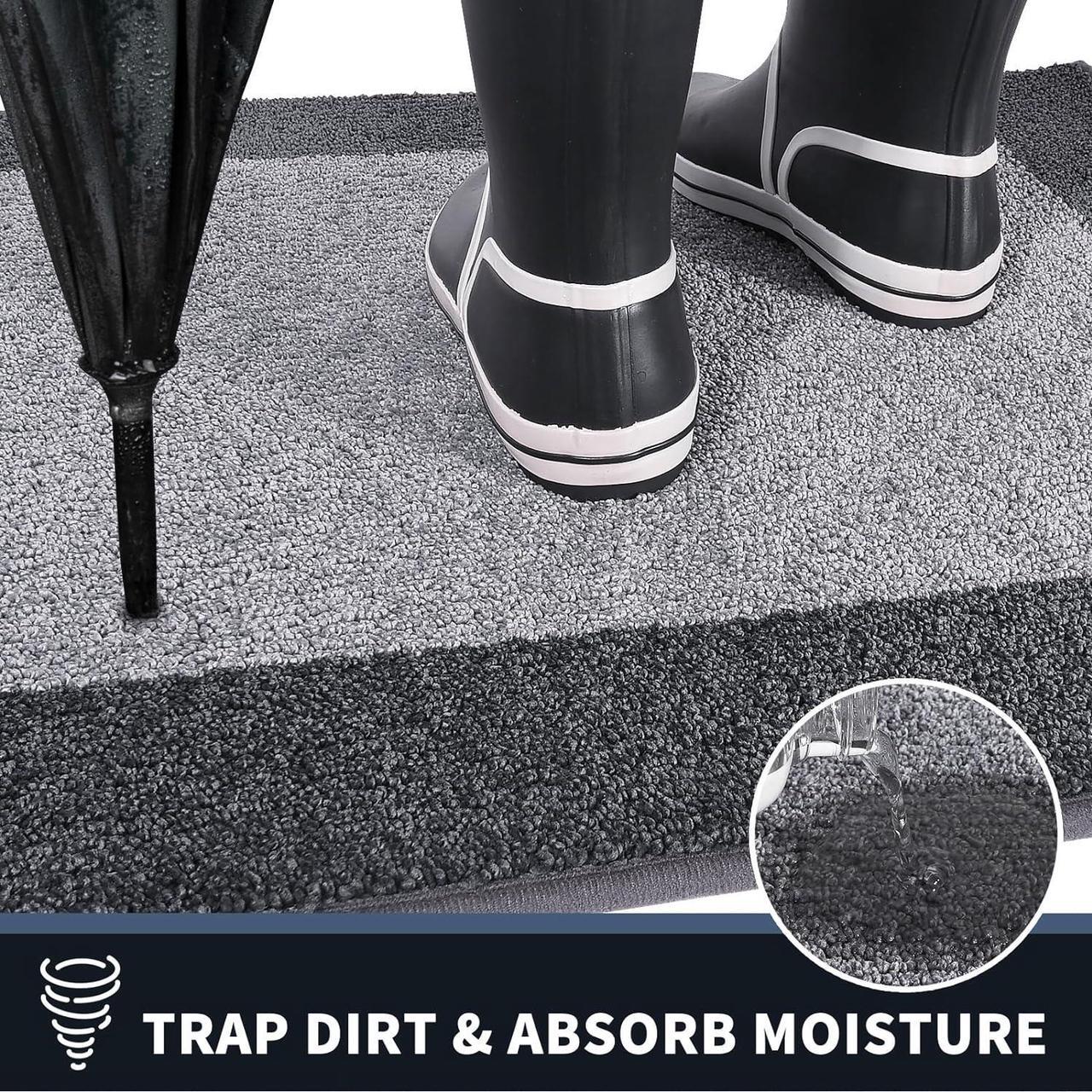 Alt view image 3 of 7 - Dirt Trapper Door Mat 20 x 32 Non-Slip/Skid Machine Washable Entryway Rug Shoes Scraper Throw Rug Super Absorbent Area Rug for Muddy Wet Shoes and Paws Light Grey & Grey