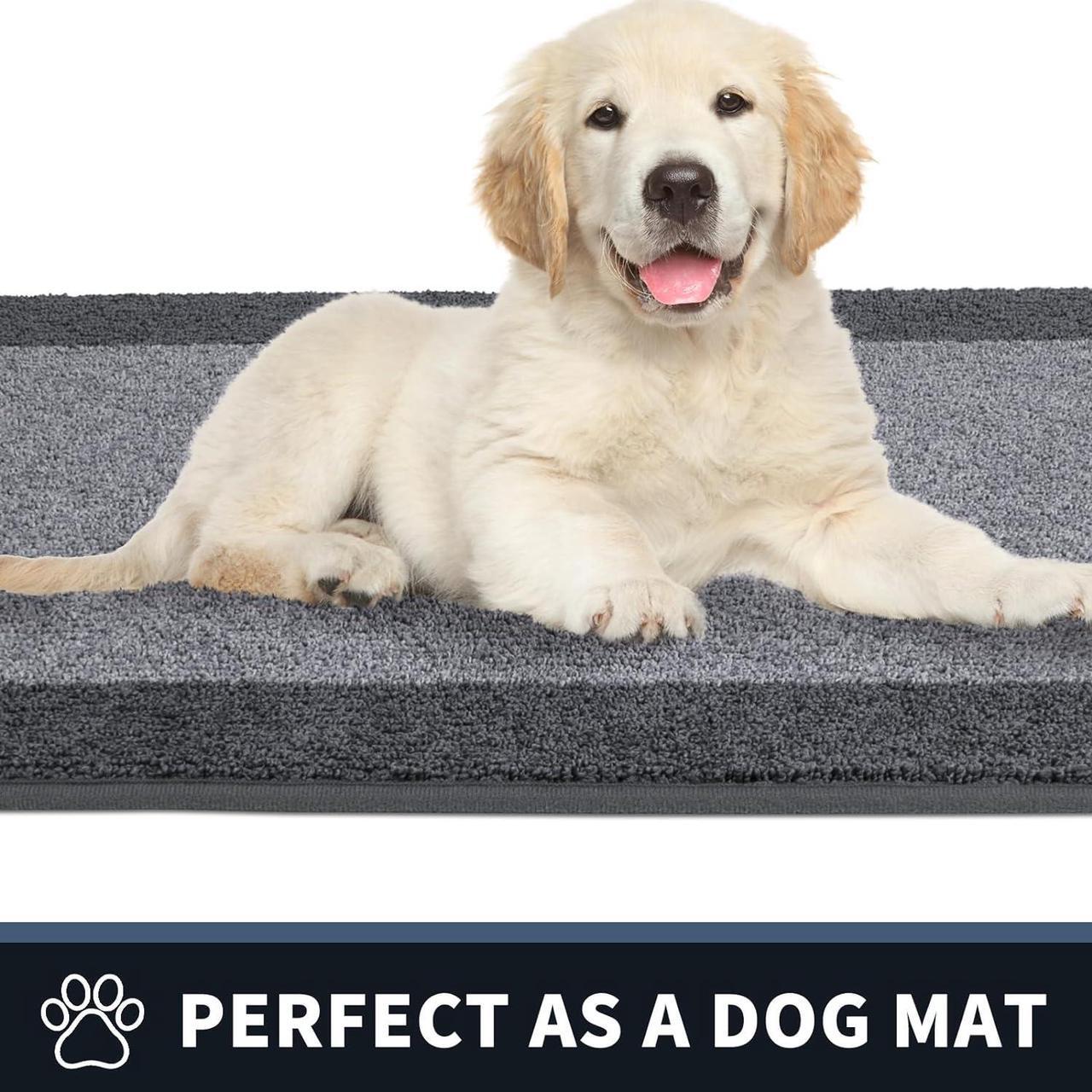 Alt view image 4 of 7 - Dirt Trapper Door Mat 20 x 32 Non-Slip/Skid Machine Washable Entryway Rug Shoes Scraper Throw Rug Super Absorbent Area Rug for Muddy Wet Shoes and Paws Light Grey & Grey