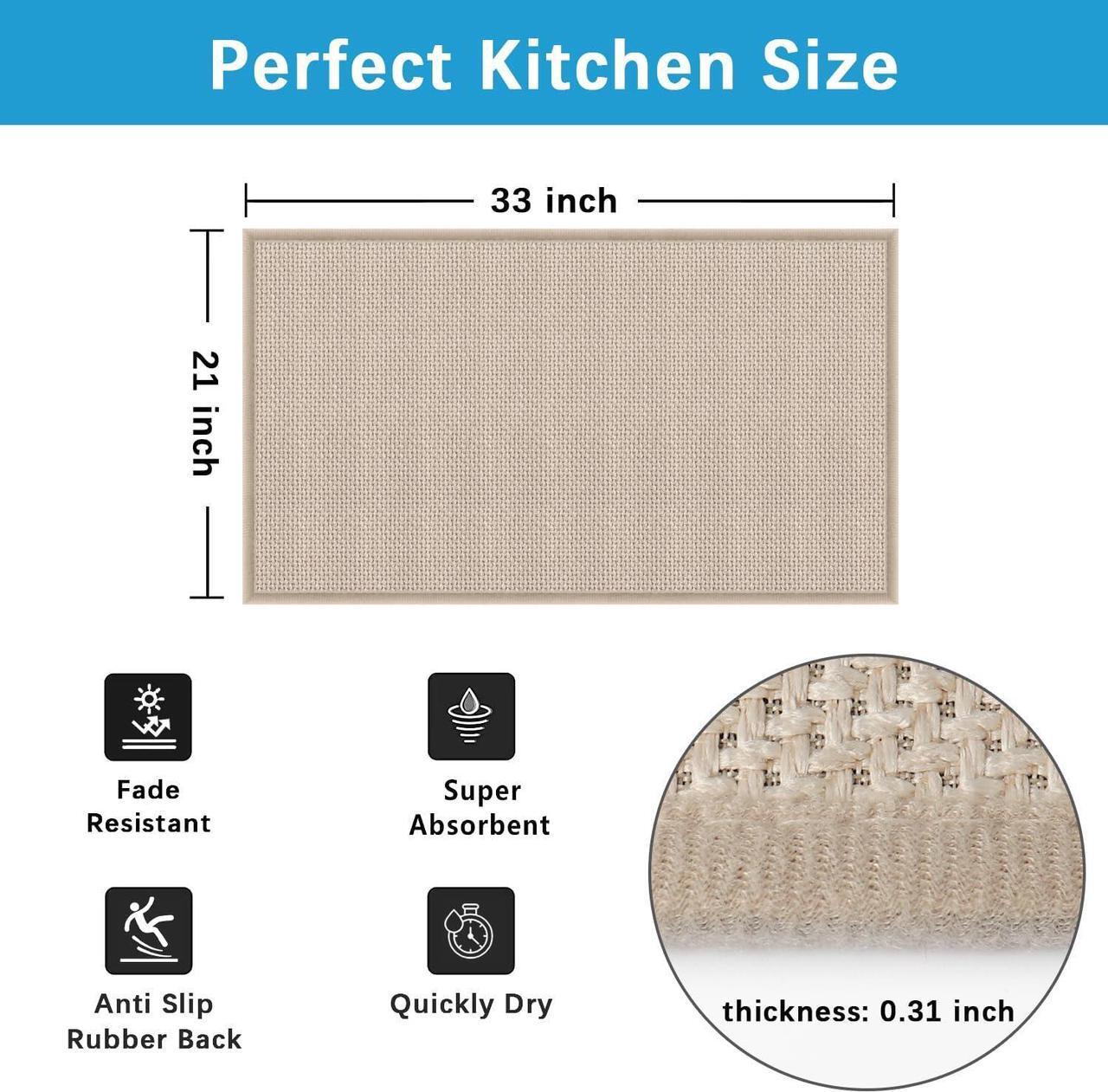 Alt view image 2 of 6 - Indoor Door Mat Rug Non Slip Washable Entry Mat Entry Way Rug Small Outdoor Door Mat Stain Dirt Resistant Front Rubber Door Mat Outdoor Entrance Low Profile House Patio Entry Rug Beige