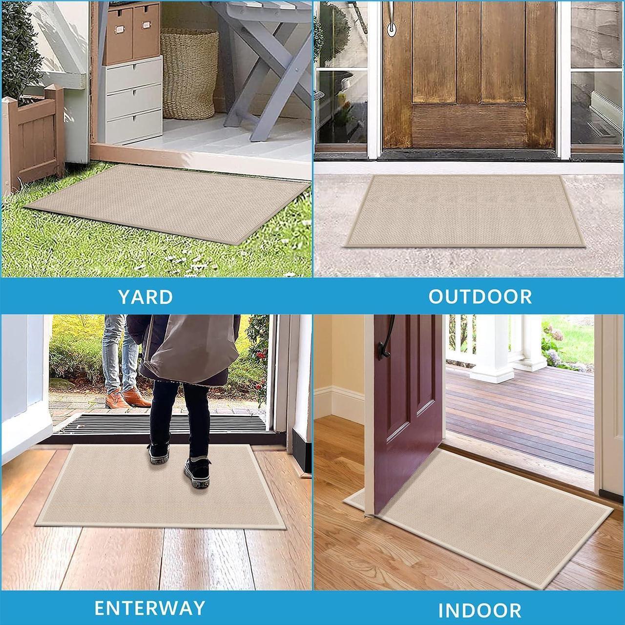 Alt view image 3 of 6 - Indoor Door Mat Rug Non Slip Washable Entry Mat Entry Way Rug Small Outdoor Door Mat Stain Dirt Resistant Front Rubber Door Mat Outdoor Entrance Low Profile House Patio Entry Rug Beige