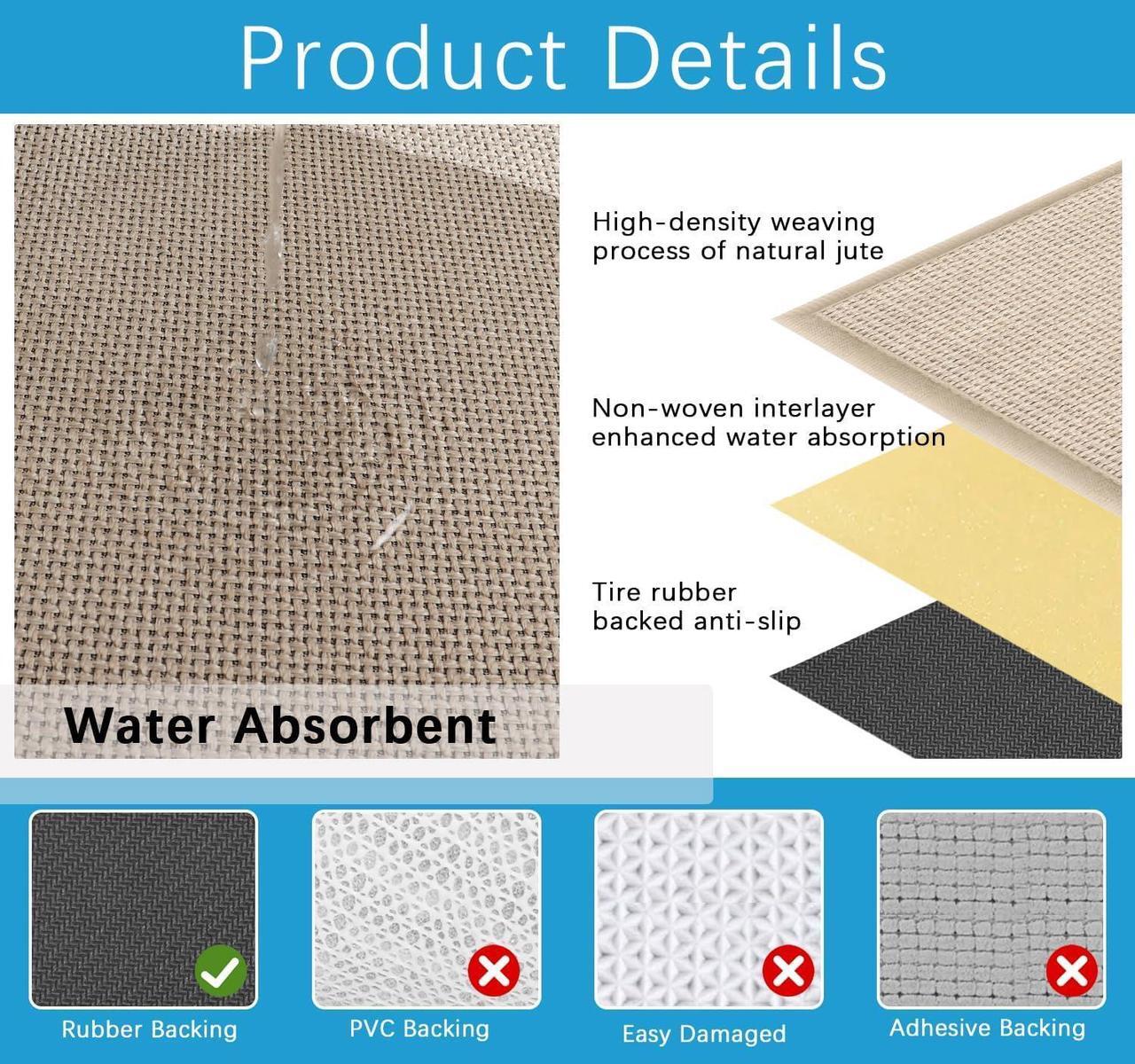 Alt view image 4 of 6 - Indoor Door Mat Rug Non Slip Washable Entry Mat Entry Way Rug Small Outdoor Door Mat Stain Dirt Resistant Front Rubber Door Mat Outdoor Entrance Low Profile House Patio Entry Rug Beige