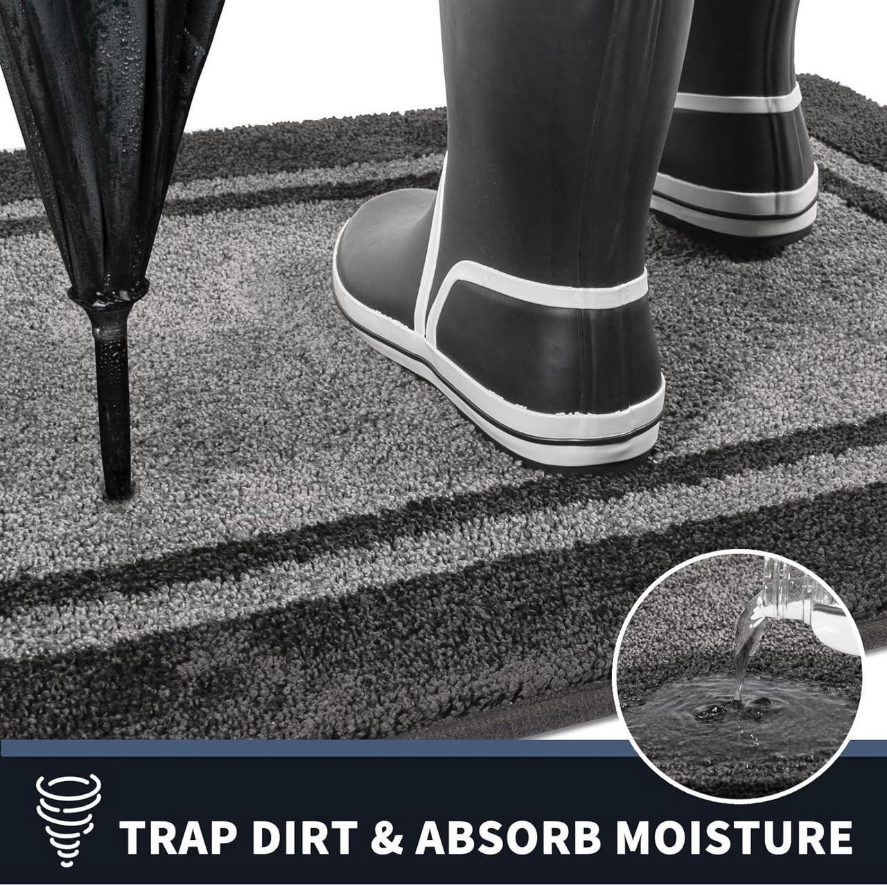 Alt view image 5 of 7 - Dirt Trapper Door Mat 20 x 32 Non-Slip/Skid Machine Washable Entryway Rug Shoes Scraper Area Rug Super Absorbent Welcome Mat for Muddy Wet Shoes and Paws Light Grey & Dark Grey