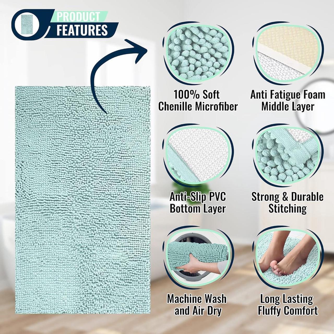 Alt view image 2 of 6 - Plush Microfiber Non Slip Soft Bathroom Rug Absorbent Machine Washable Chenille Bath Mat | Quick Dry Carpet Great for Bath Shower Bedroom or Door Mat (Charcoal Gray 14x22)