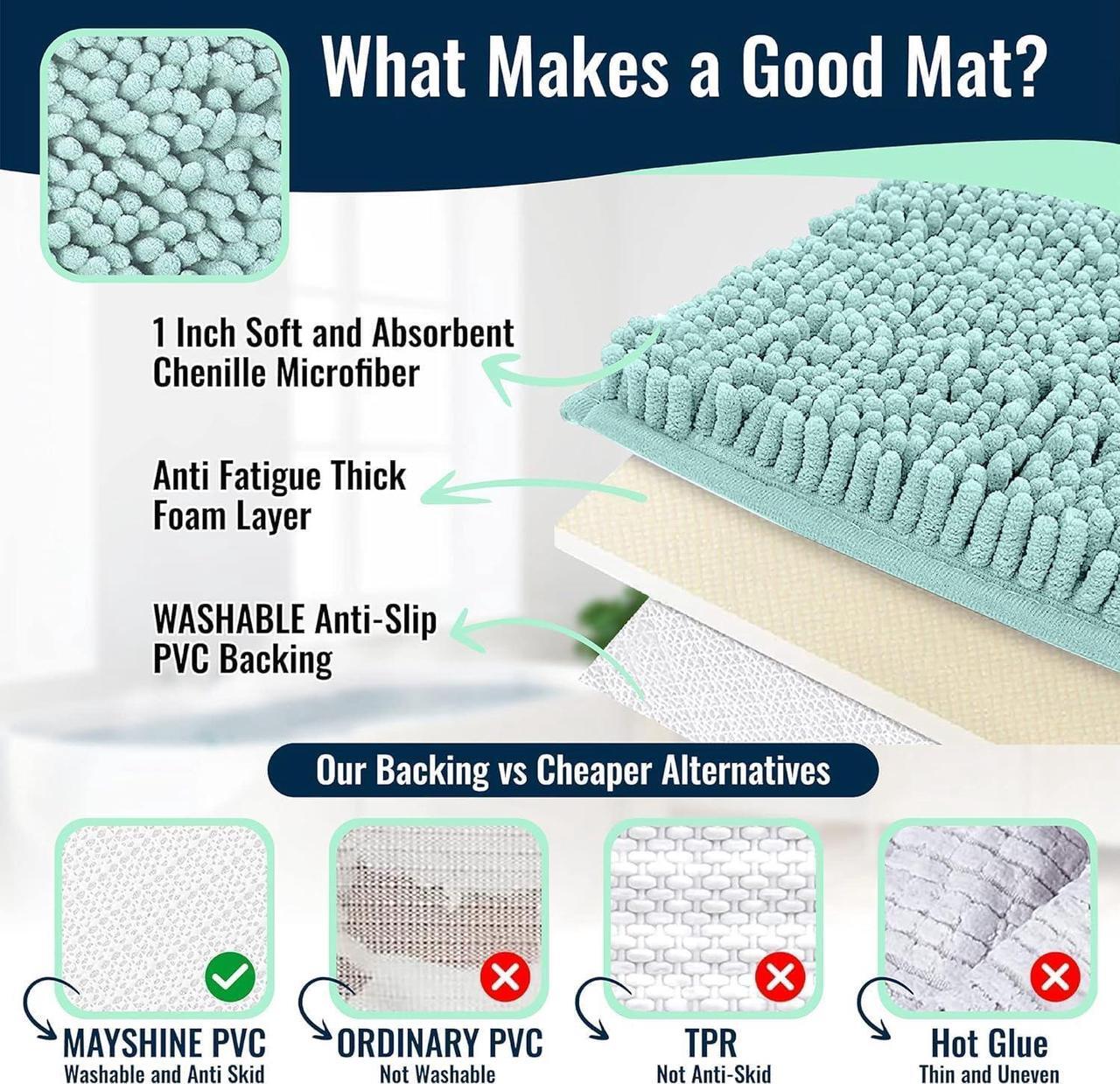 Alt view image 3 of 6 - Plush Microfiber Non Slip Soft Bathroom Rug Absorbent Machine Washable Chenille Bath Mat | Quick Dry Carpet Great for Bath Shower Bedroom or Door Mat (Charcoal Gray 14x22)