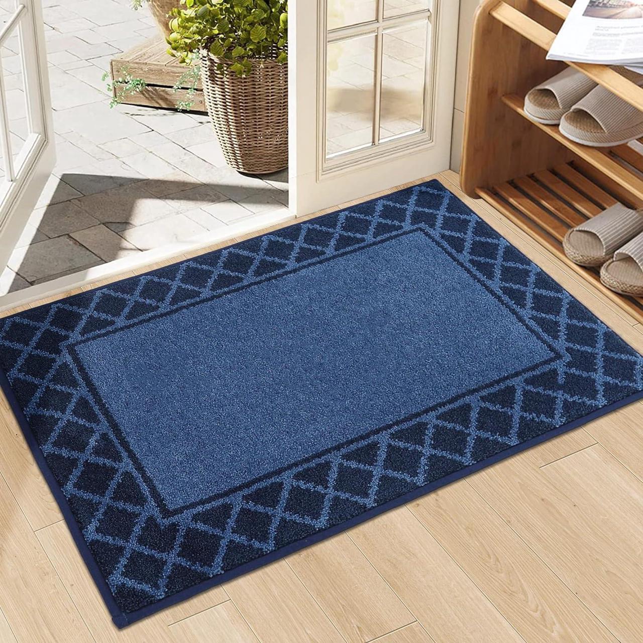 Main image of Door-Mat Dirt Trapper Entryway Rug Non-Slip Low-Profile Absorbent Indoor Welcome Mat Washable Front Door Mat for Muddy Paws Entrance Hallway 20 x 32 Navy Blue