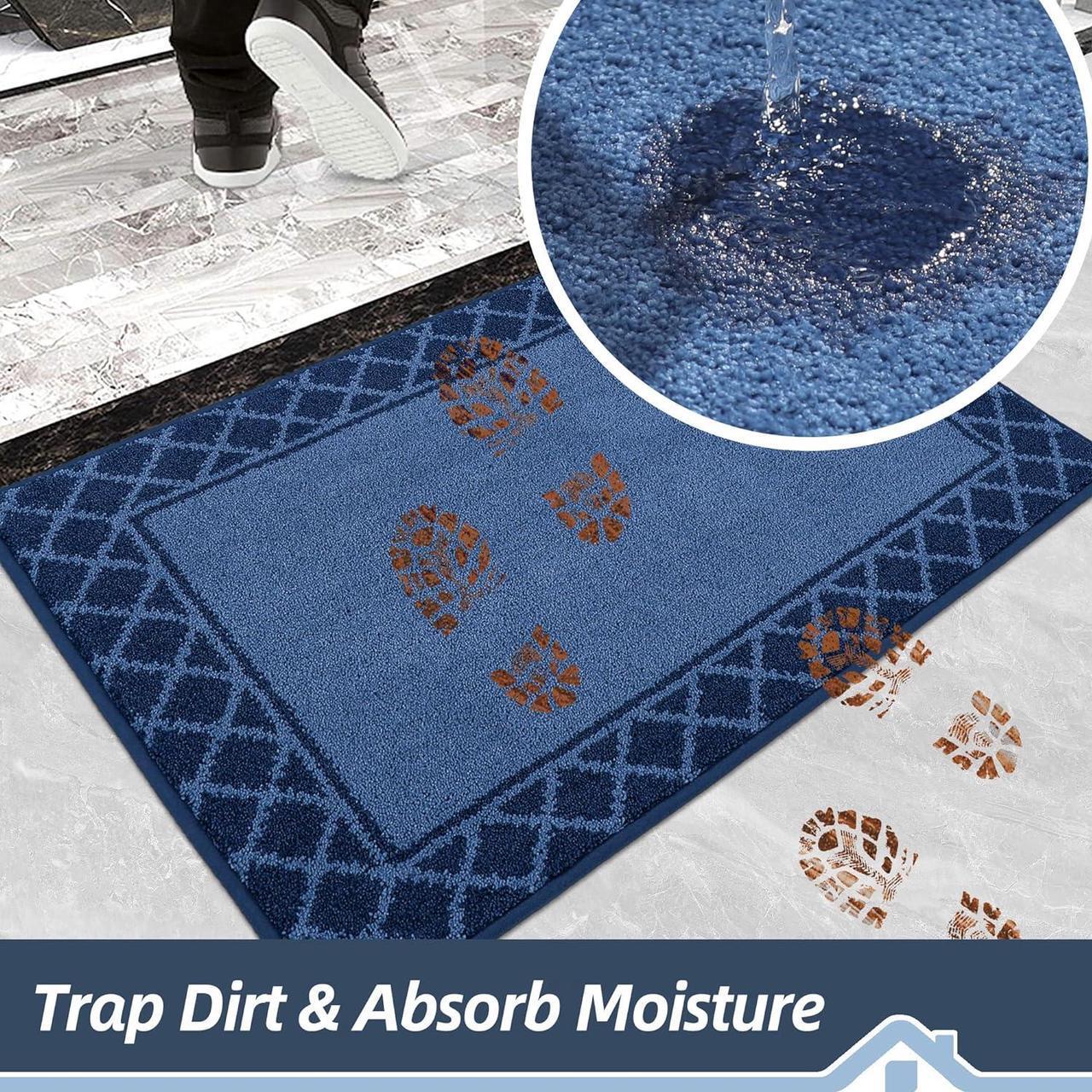 Alt view image 2 of 7 - Door-Mat Dirt Trapper Entryway Rug Non-Slip Low-Profile Absorbent Indoor Welcome Mat Washable Front Door Mat for Muddy Paws Entrance Hallway 20 x 32 Navy Blue