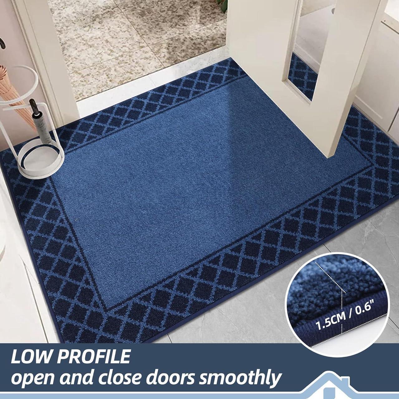 Alt view image 4 of 7 - Door-Mat Dirt Trapper Entryway Rug Non-Slip Low-Profile Absorbent Indoor Welcome Mat Washable Front Door Mat for Muddy Paws Entrance Hallway 20 x 32 Navy Blue