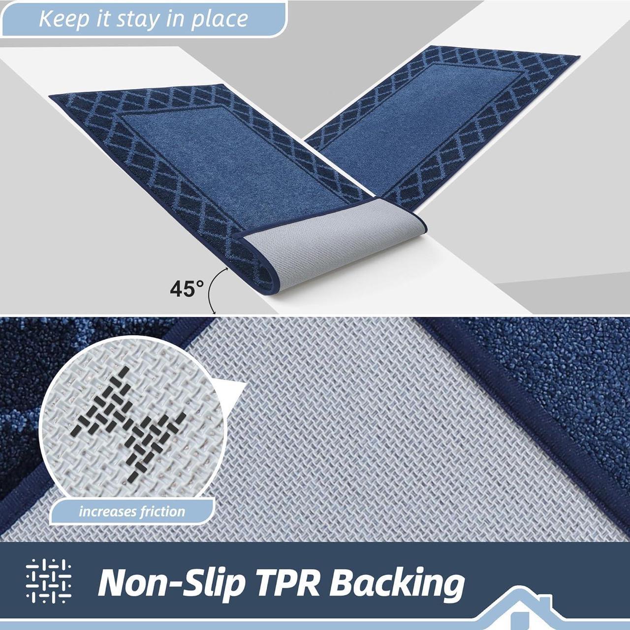Alt view image 5 of 7 - Door-Mat Dirt Trapper Entryway Rug Non-Slip Low-Profile Absorbent Indoor Welcome Mat Washable Front Door Mat for Muddy Paws Entrance Hallway 20 x 32 Navy Blue
