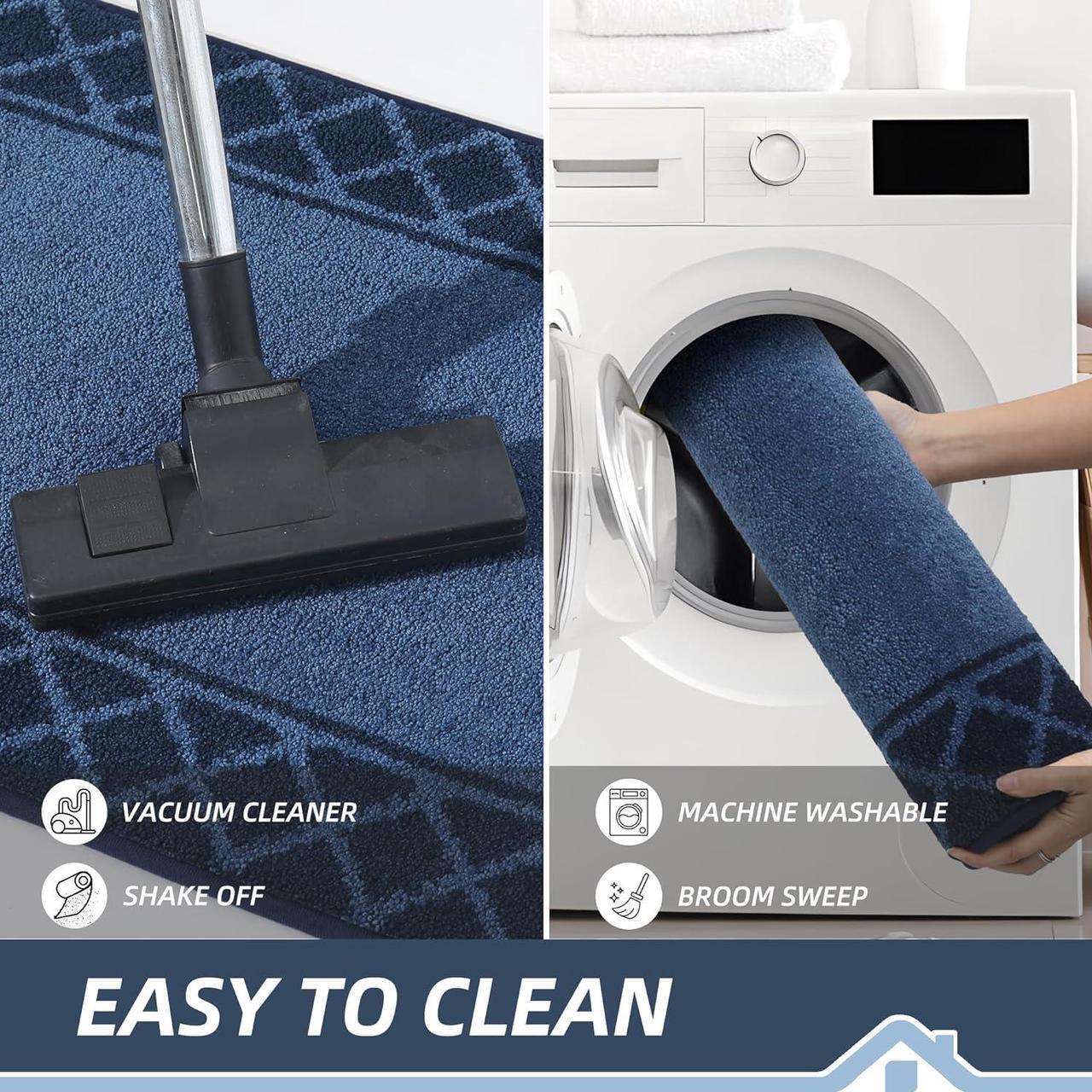 Alt view image 6 of 7 - Door-Mat Dirt Trapper Entryway Rug Non-Slip Low-Profile Absorbent Indoor Welcome Mat Washable Front Door Mat for Muddy Paws Entrance Hallway 20 x 32 Navy Blue