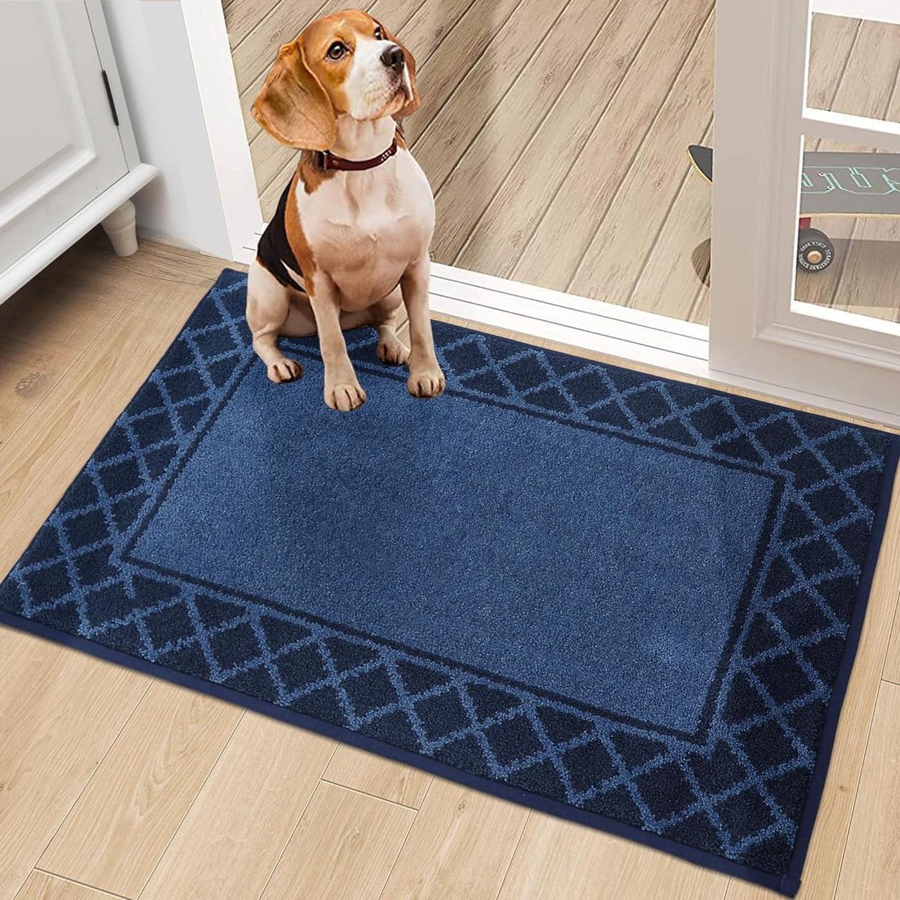 Alt view image 7 of 7 - Door-Mat Dirt Trapper Entryway Rug Non-Slip Low-Profile Absorbent Indoor Welcome Mat Washable Front Door Mat for Muddy Paws Entrance Hallway 20 x 32 Navy Blue