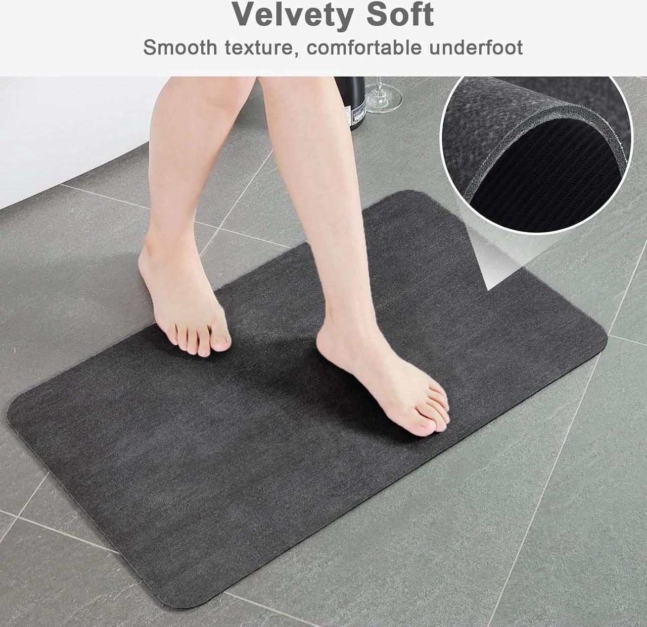 Alt view image 6 of 7 - Bath Mat Rug Super Absorbent Quick Dry Non-Slip Thin Bathroom Rugs Easy Clean Washable Bathroom Floor Mat That Fit Under Door Thin Shower Mat for Bathtub Sink Bedroom 15x23 inch Dark Grey
