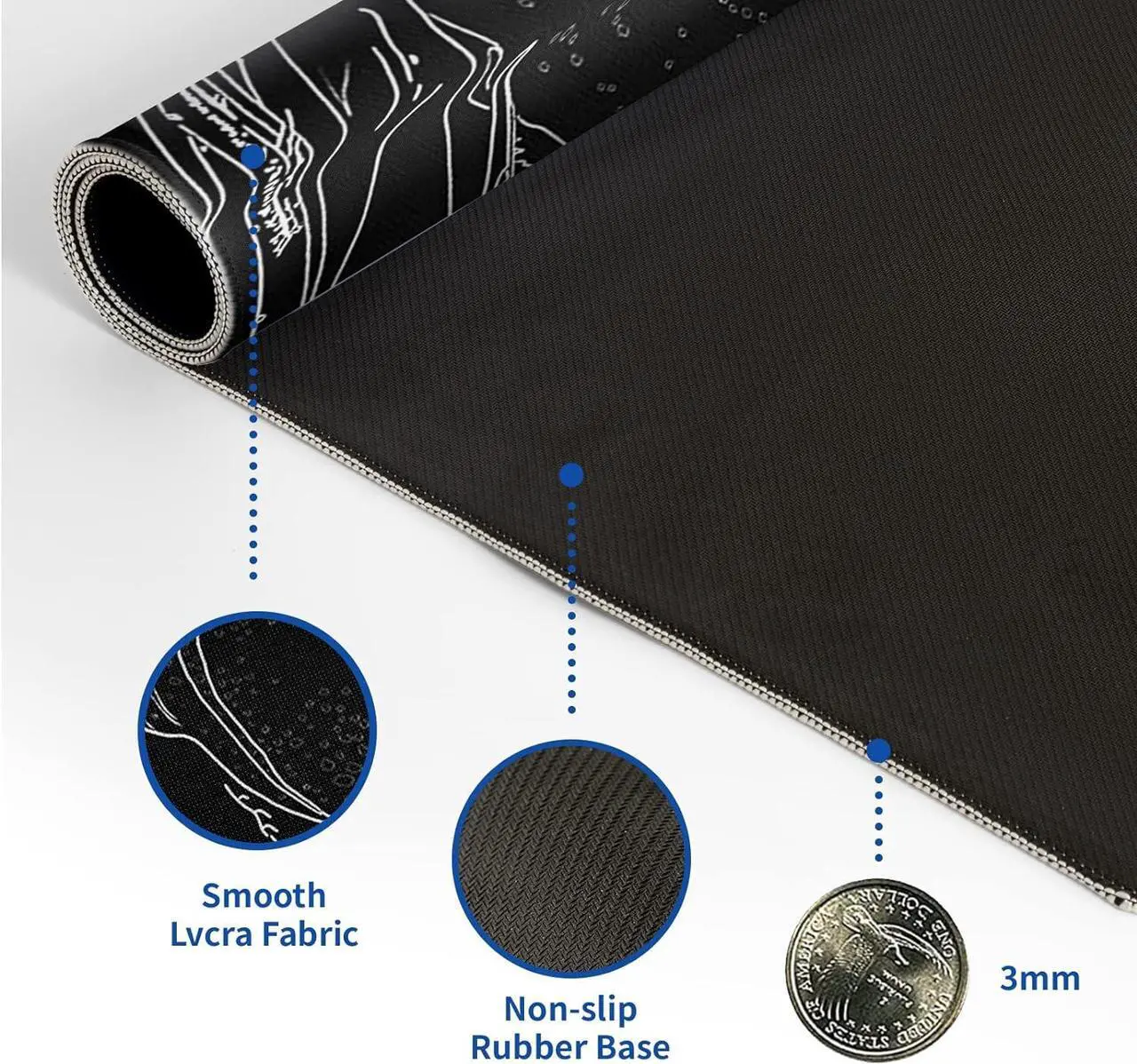 Alt view image 5 of 7 - Japanese Gaming Mouse Pad Abstract Black Mouse Pad 31.5x11.8 Inch Black Sea Wave Texture Non-Slip Rubber Base Large Ocean Mousepad Stitched Edges Keyboard Mouse Mat Desk Pad for Office and Home