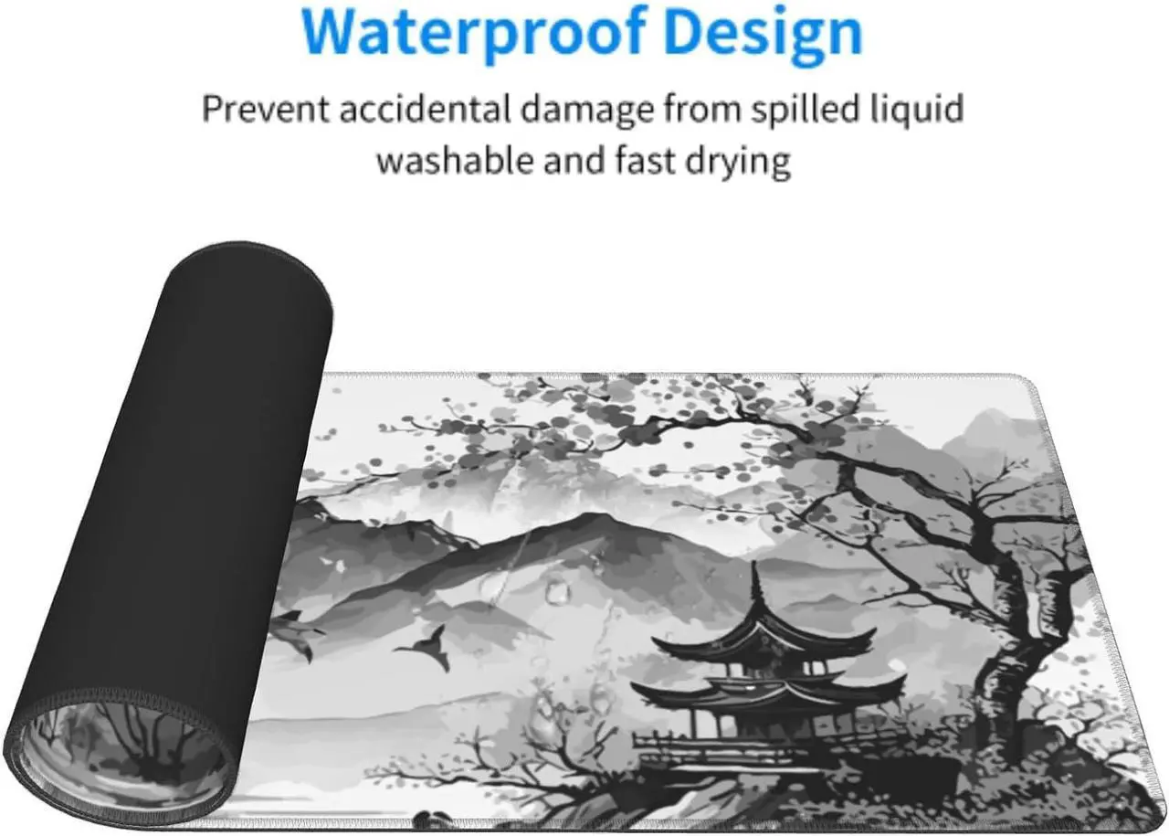 Alt view image 4 of 7 - Black White Japanese Watercolor Cherry Blossom Gaming Mouse Pad 31.5x11.8 XL Extended Mousepad Large Keyboard Mouse Mat Desk Pad with Non-Slip Rubber Base Stitched Edges for Home Office Game