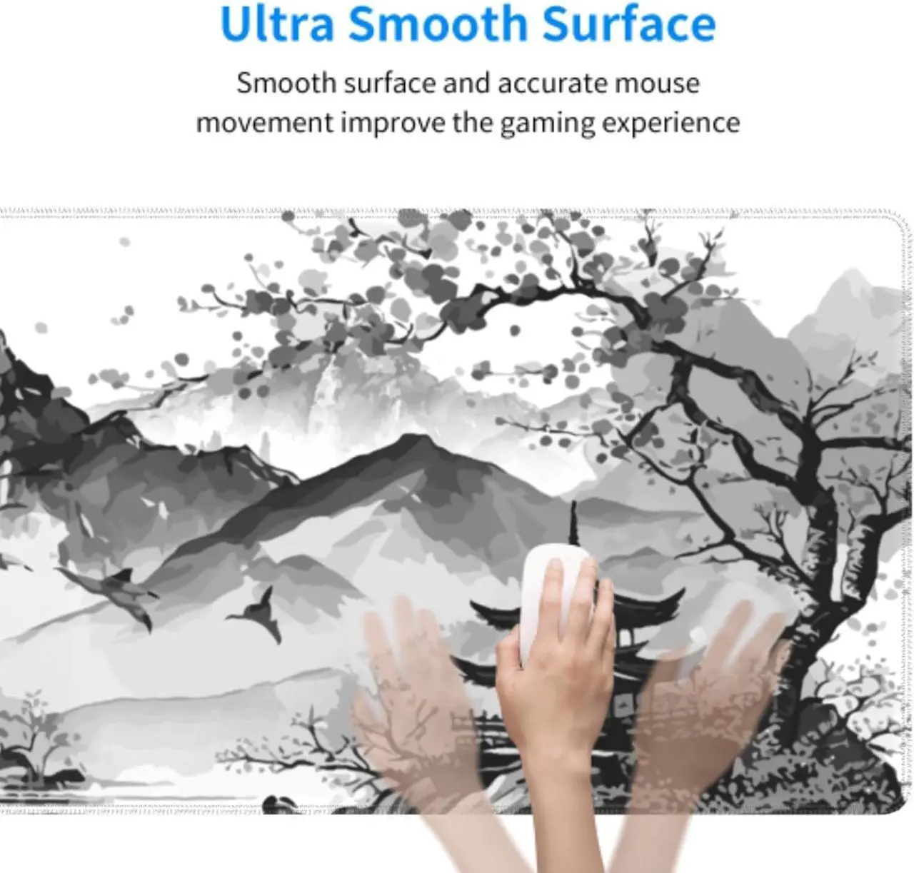 Alt view image 5 of 7 - Black White Japanese Watercolor Cherry Blossom Gaming Mouse Pad 31.5x11.8 XL Extended Mousepad Large Keyboard Mouse Mat Desk Pad with Non-Slip Rubber Base Stitched Edges for Home Office Game
