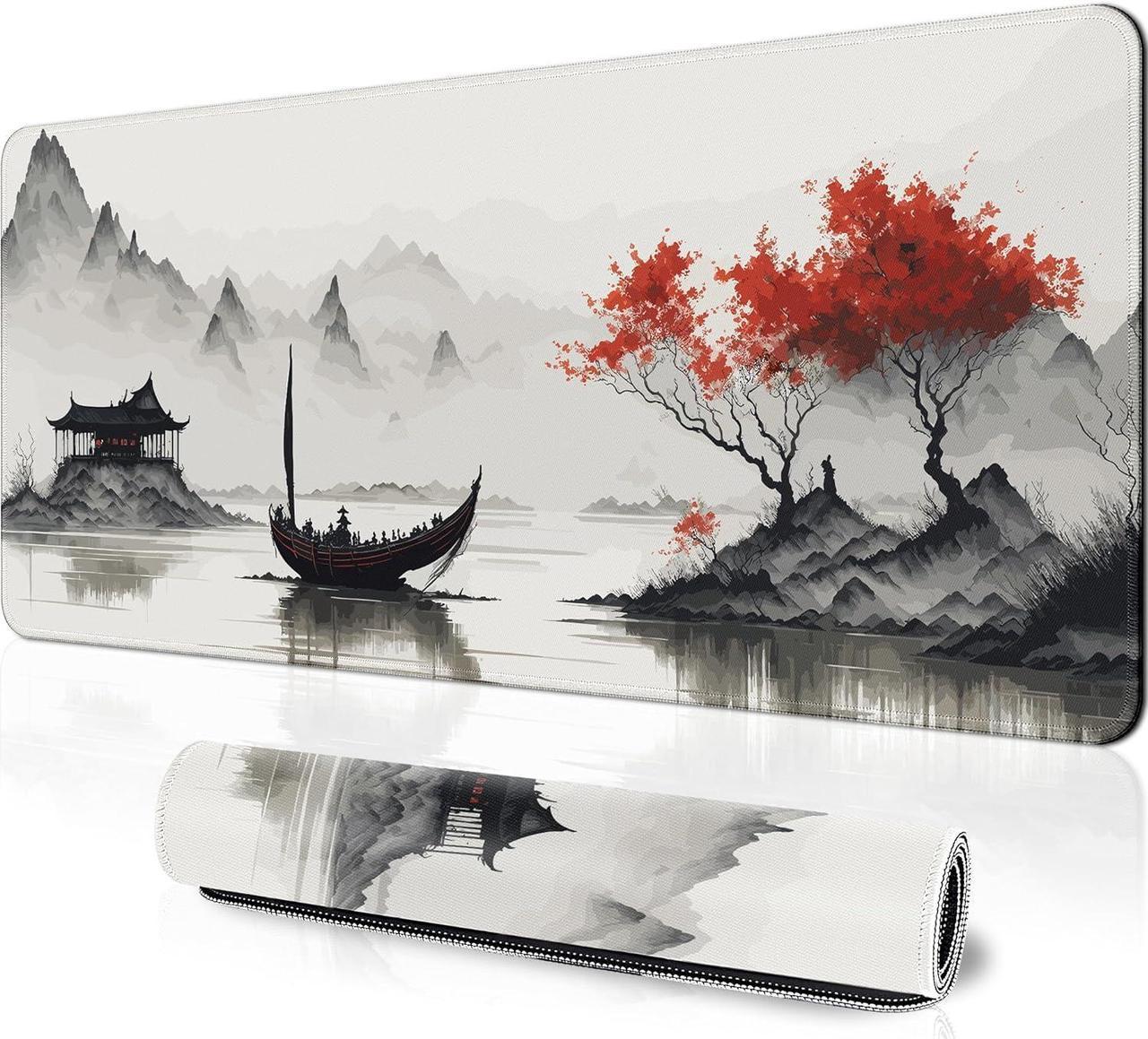 Japanese Cherry Blossom Large Gaming Mouse Pad for Desk Big Mouse Pad Gaming Desk Mat for Keyboard and Mouse 31.5x11.8in Mousepad with Stitched Edge Non-Slip Base Computer Keyboard Mouse Mat Desk Pad