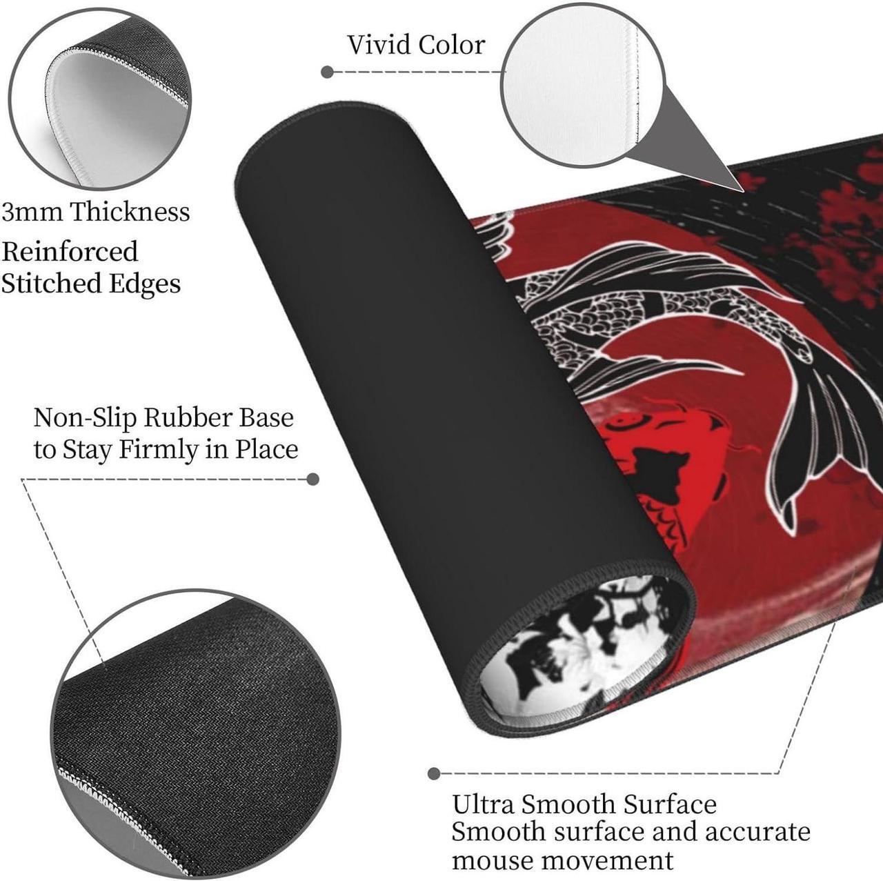 Alt view image 4 of 7 - Japan Japanese Yin and Yang Koi Fish Black and Red Mouse Pad XL Extended Mouse Mat Non Slip Rubber Base Stitched Edge Gaming Pc Large Mice Pad 31.5 X 11.8 Inch