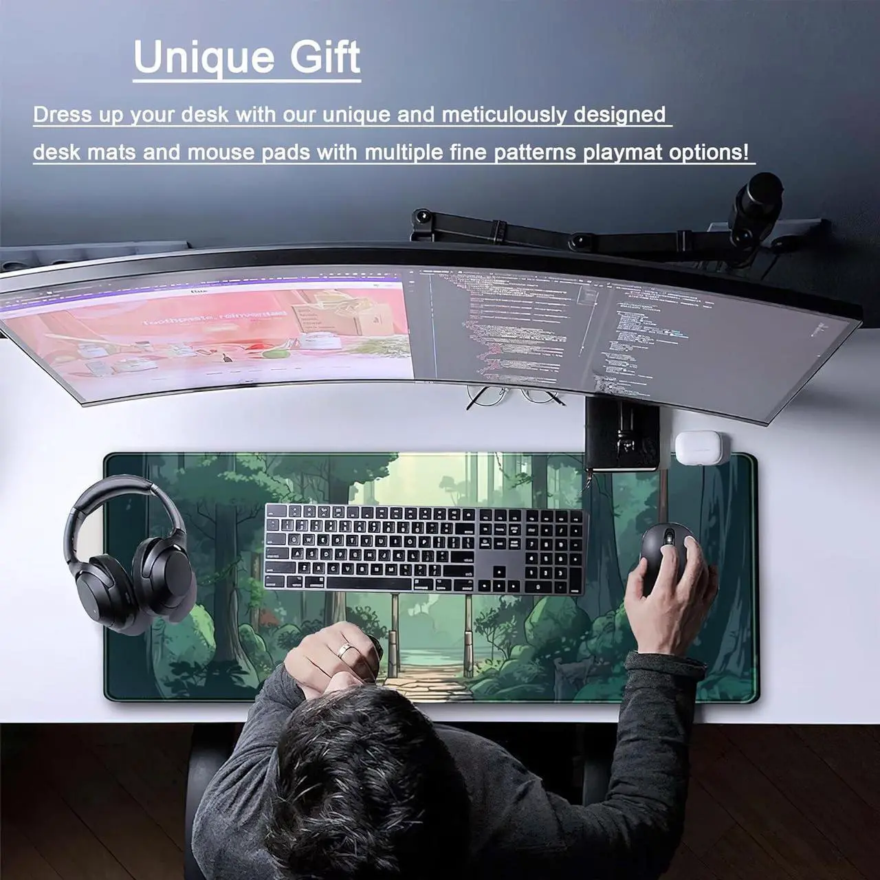 Alt view image 2 of 7 - Japanese Green Forest Gaming Mouse Pad Anime Tree Woodland Desk Mat XL Large Cute Aesthetics Women Office Desk Decor Laptop Computer Keyboard and Mouse Mat with Stitched Edges Matt 31.5x11.8