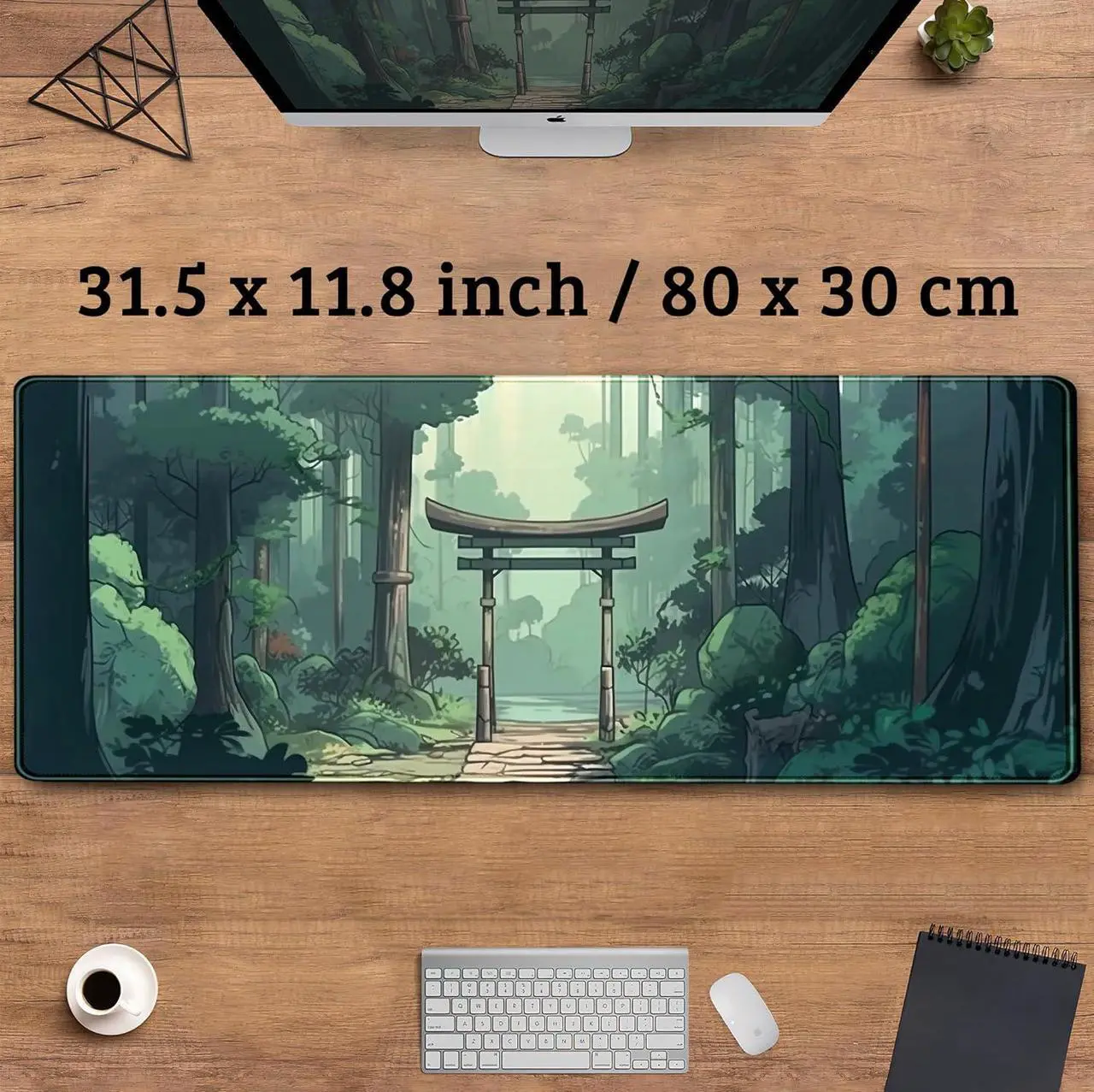 Alt view image 3 of 7 - Japanese Green Forest Gaming Mouse Pad Anime Tree Woodland Desk Mat XL Large Cute Aesthetics Women Office Desk Decor Laptop Computer Keyboard and Mouse Mat with Stitched Edges Matt 31.5x11.8