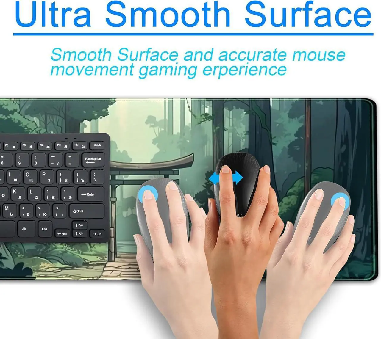 Alt view image 4 of 7 - Japanese Green Forest Gaming Mouse Pad Anime Tree Woodland Desk Mat XL Large Cute Aesthetics Women Office Desk Decor Laptop Computer Keyboard and Mouse Mat with Stitched Edges Matt 31.5x11.8