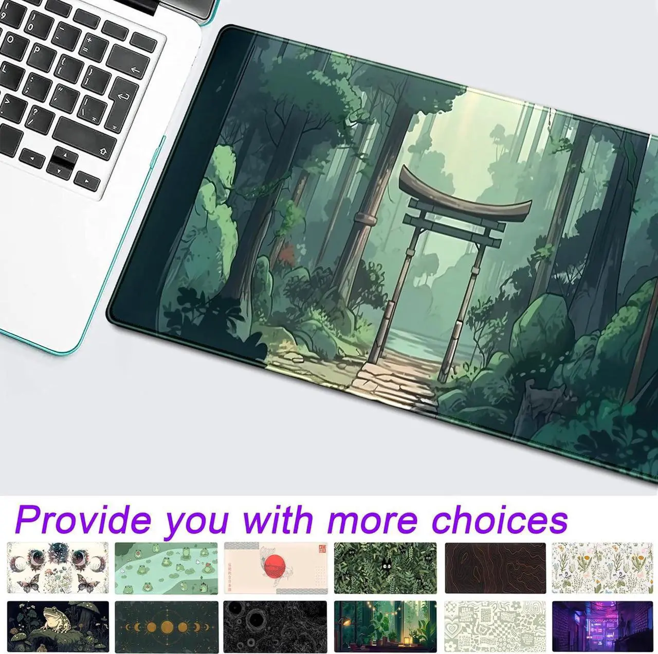 Alt view image 7 of 7 - Japanese Green Forest Gaming Mouse Pad Anime Tree Woodland Desk Mat XL Large Cute Aesthetics Women Office Desk Decor Laptop Computer Keyboard and Mouse Mat with Stitched Edges Matt 31.5x11.8