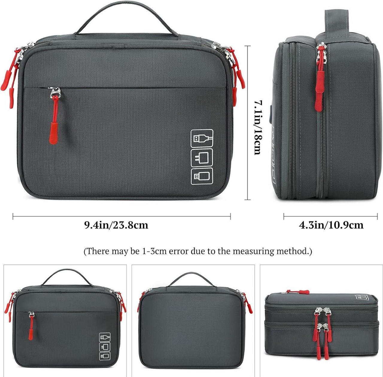 Alt view image 3 of 7 - Waterproof Cable Organizer Travel Portable Electronics Accessories Carrying Bag Storage Case for Hard Drives Cords Charger Phone USB SD Card Gray