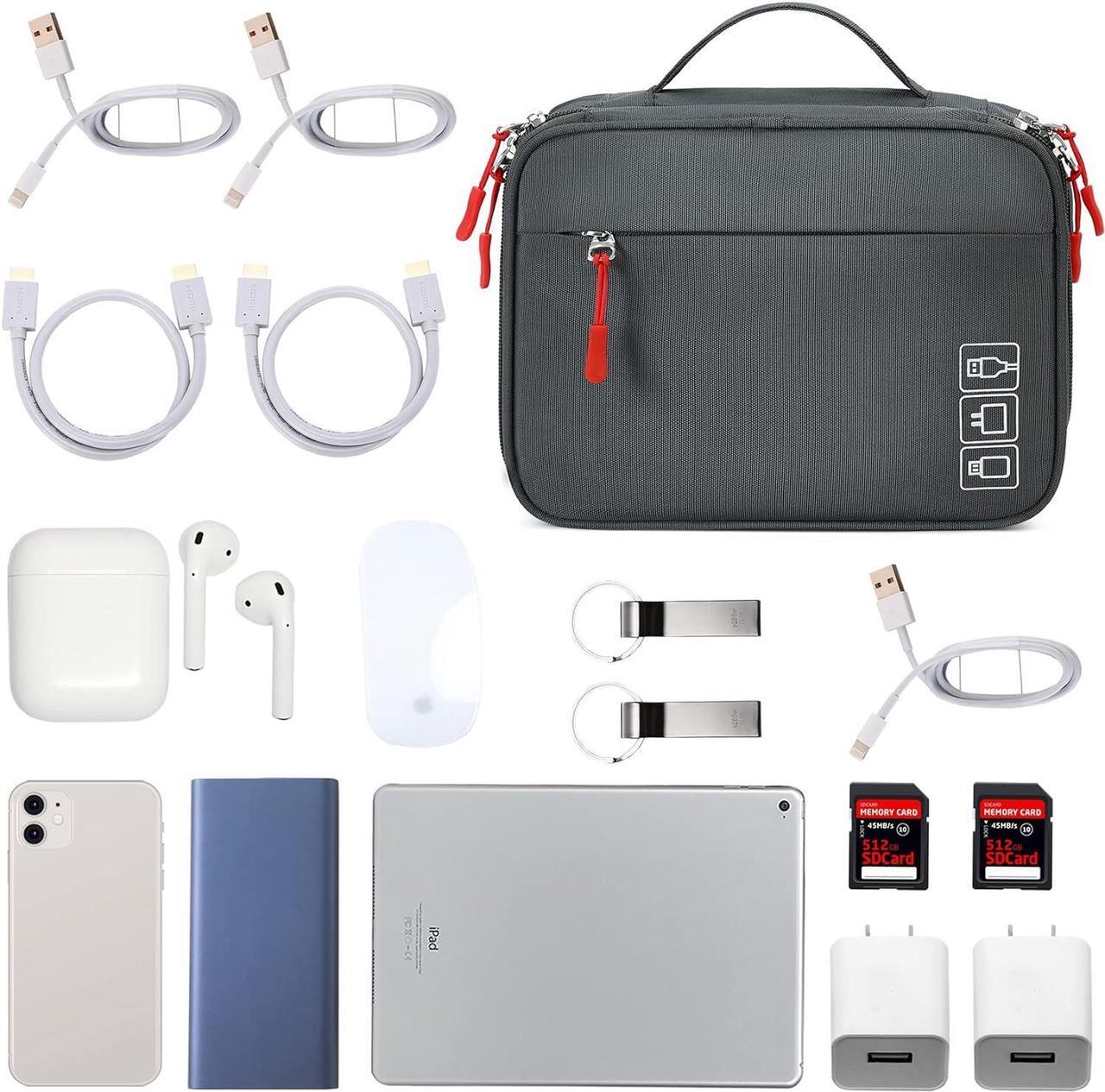 Alt view image 4 of 7 - Waterproof Cable Organizer Travel Portable Electronics Accessories Carrying Bag Storage Case for Hard Drives Cords Charger Phone USB SD Card Gray