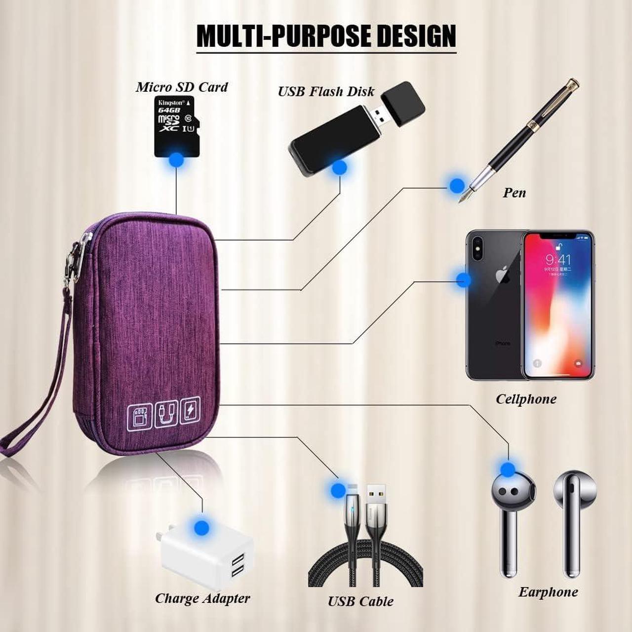 Alt view image 6 of 7 - Electronic Organizer Bag Cable Organizer Travel Cord Organizer Case Pouch Portable Carrying Case for Charger Hard Drive Earphone USB SD Card (Purple)