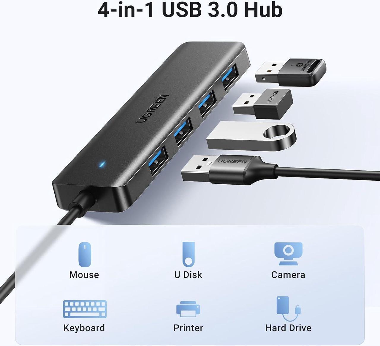 Alt view image 2 of 7 - UGREEN USB 3.0 Hub, 4 Ports USB A Splitter Ultra-Slim USB Expander for Mouse, Keyboard, Flash Drive, U Disk, Printer Compatible with Laptop, Desktop PC, Xbox, PS5, and More