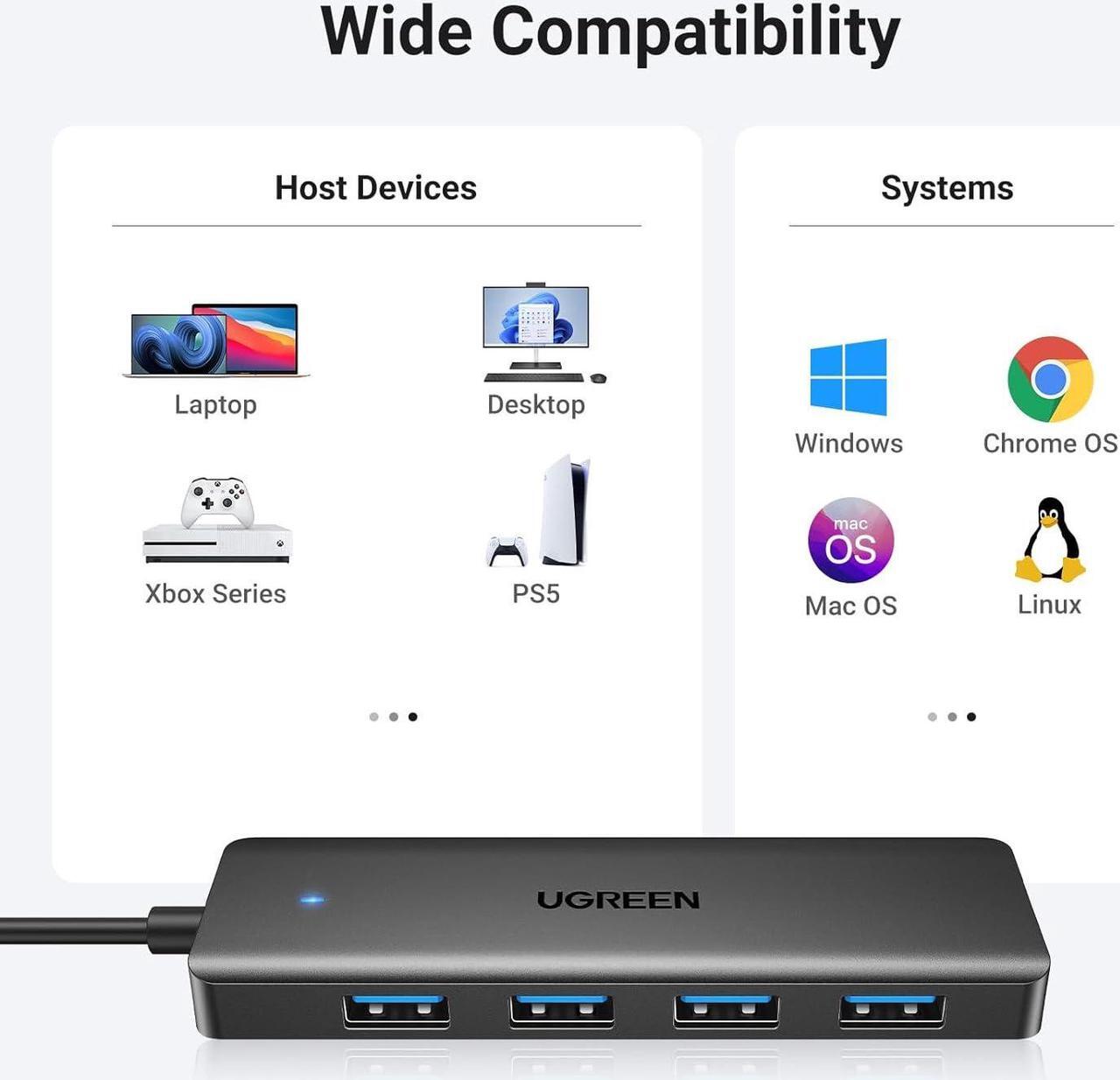 Alt view image 5 of 7 - UGREEN USB 3.0 Hub, 4 Ports USB A Splitter Ultra-Slim USB Expander for Mouse, Keyboard, Flash Drive, U Disk, Printer Compatible with Laptop, Desktop PC, Xbox, PS5, and More