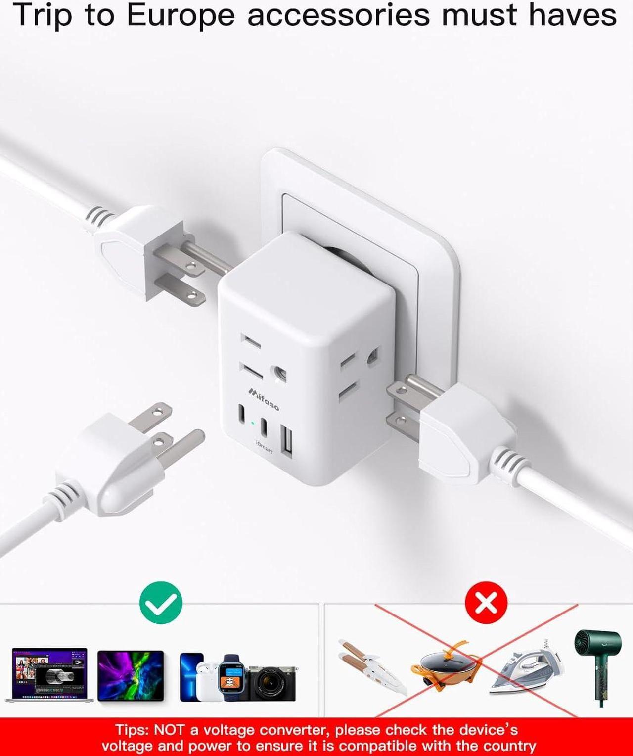 Alt view image 4 of 7 - 2 Pack European Travel Plug Adapter International Power Plug Adapter with 3 Outlets 3 USB Charging Ports(2 USB C) Type C Plug Adapter Travel Essentials to Most Europe EU Spain Italy France Germany