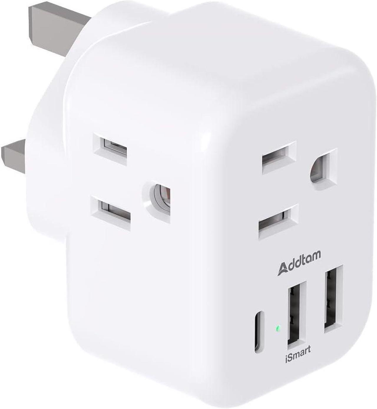 Main image of US to UK Ireland Plug Adapter Type G Power Adapter with 3 AC Outlets and 3 USB(1 USB C) Travel Essentials for USA to Dubai Scotland British London England Hong Kong Irish