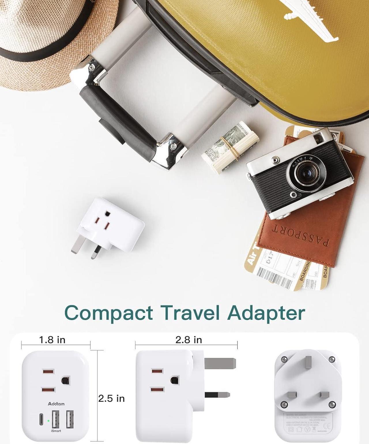 Alt view image 6 of 7 - US to UK Ireland Plug Adapter Type G Power Adapter with 3 AC Outlets and 3 USB(1 USB C) Travel Essentials for USA to Dubai Scotland British London England Hong Kong Irish