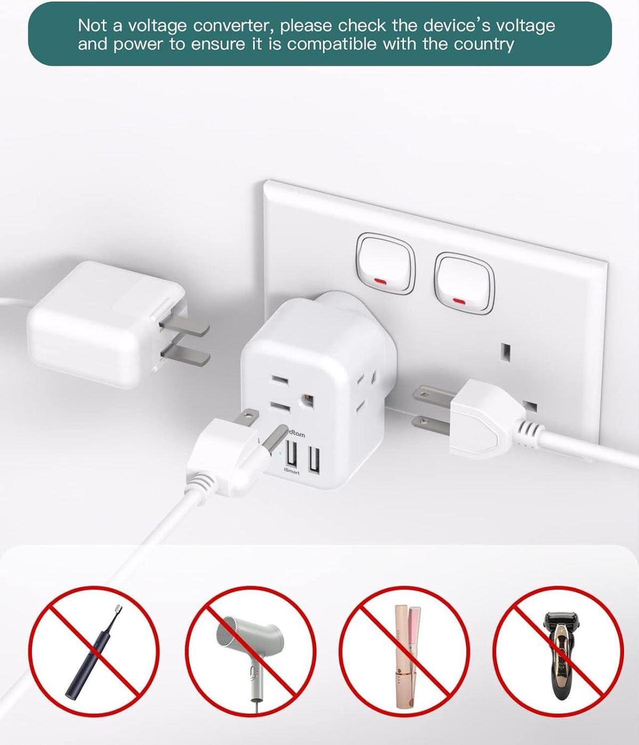 Alt view image 7 of 7 - US to UK Ireland Plug Adapter Type G Power Adapter with 3 AC Outlets and 3 USB(1 USB C) Travel Essentials for USA to Dubai Scotland British London England Hong Kong Irish