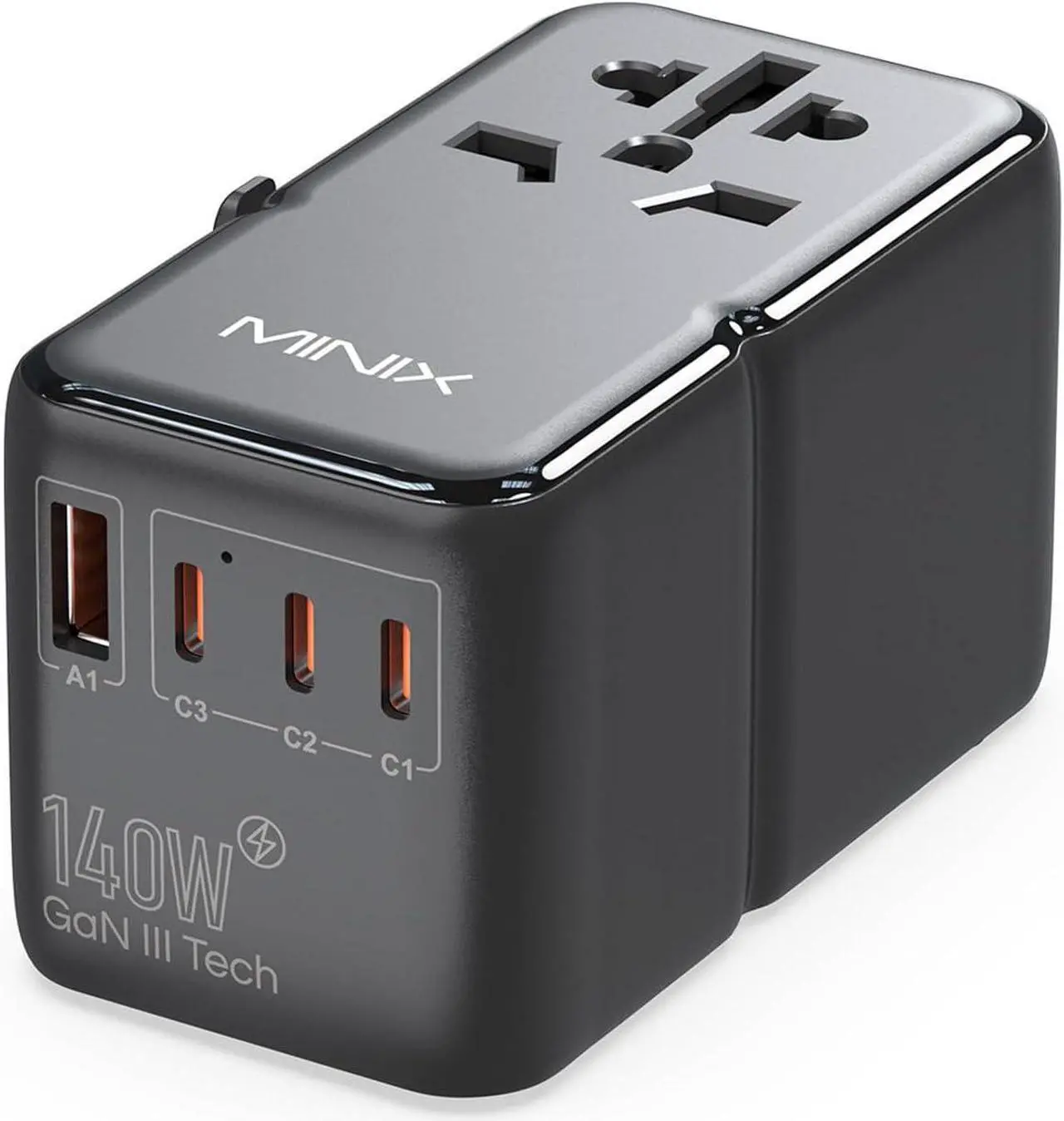 Main image of 140W Universal Travel Adapter, GaN III International Power Adapter, 3 USB-C 1 USB-A Ports, AC Outlet, Worldwide US/UK/EU/AU Travel Charger for Cameras Laptops Tablets Phones and More