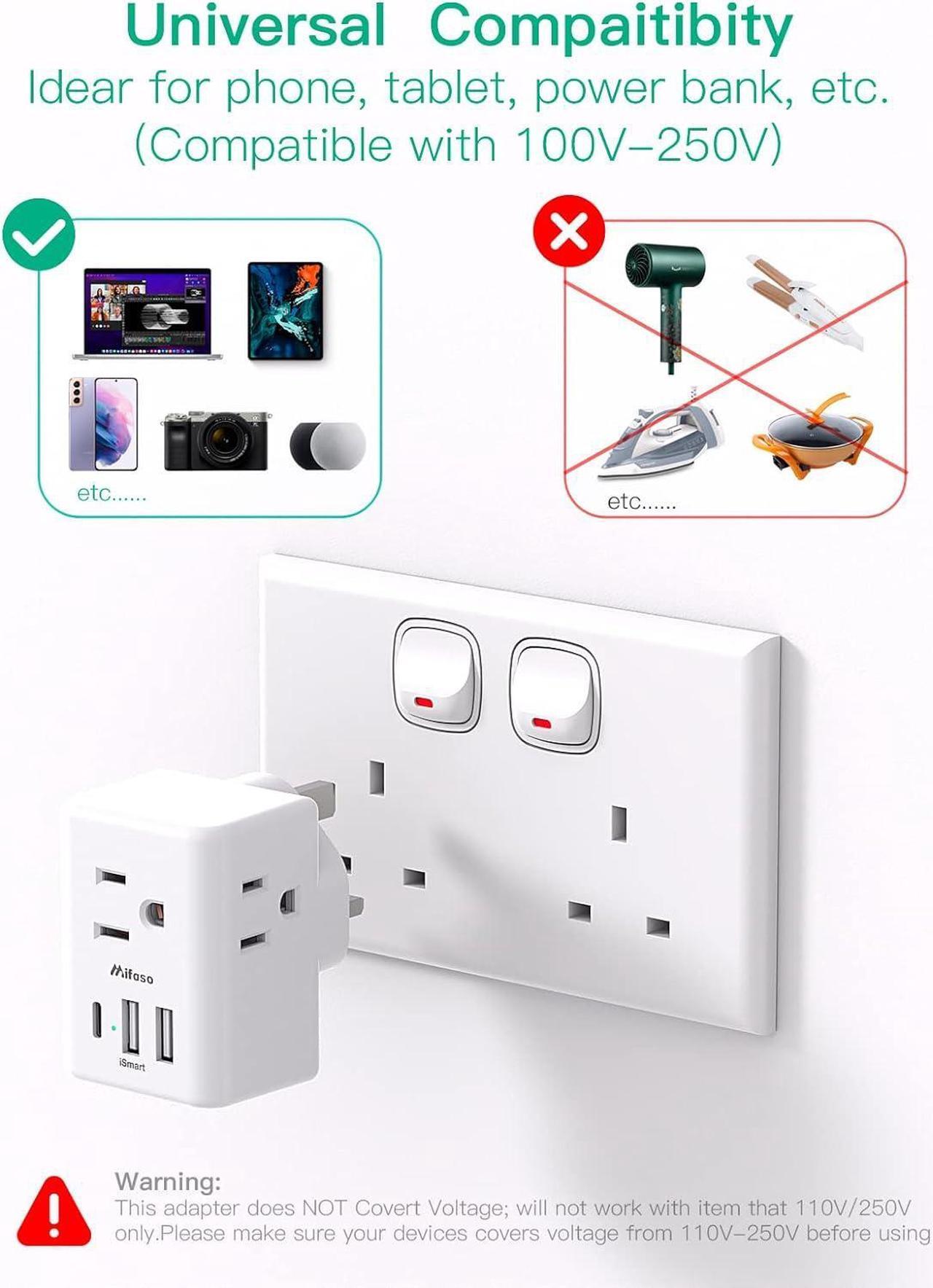 Alt view image 5 of 7 - [2-Pack] UK Travel Plug Adapter - US to UK Plug Adapter Type G International Plug Adapter Dubai England Ireland Travel Essentials UK Power Adapter with 3 Electrical Outlet 3 USB Charger(1 USB C)