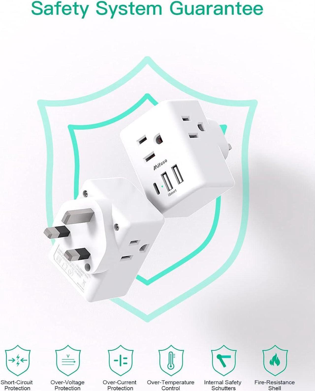 Alt view image 6 of 7 - [2-Pack] UK Travel Plug Adapter - US to UK Plug Adapter Type G International Plug Adapter Dubai England Ireland Travel Essentials UK Power Adapter with 3 Electrical Outlet 3 USB Charger(1 USB C)