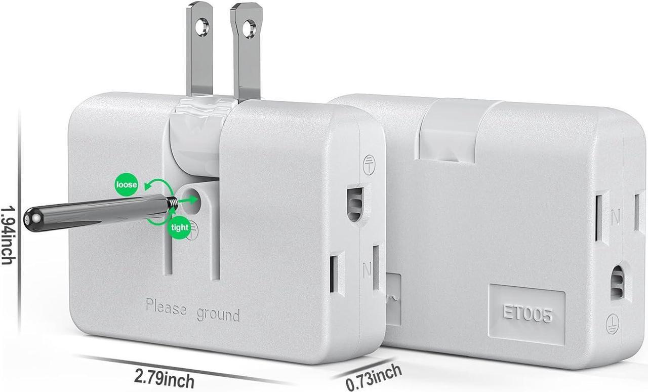 Alt view image 3 of 7 - 2-3 Prong Adapter 2 Prong to 3 Prong Outlet Adapter 3 Prong to 2 Prong Adapter Converter flat wall plug Swivel Polarized Grounding Converter Fireproof 3 Outlet Adapter for Household 2 Pack