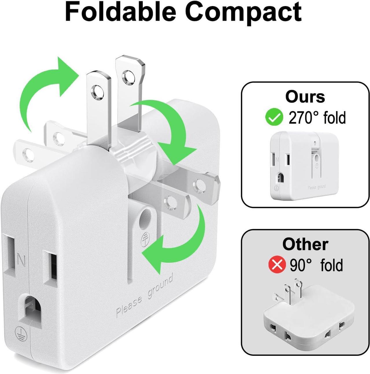 Alt view image 2 of 7 - 2-3 Prong Adapter 2 Prong to 3 Prong Outlet Adapter 3 Prong to 2 Prong Adapter Converter flat wall plug Swivel Polarized Grounding Converter Fireproof 3 Outlet Adapter for Household 2 Pack