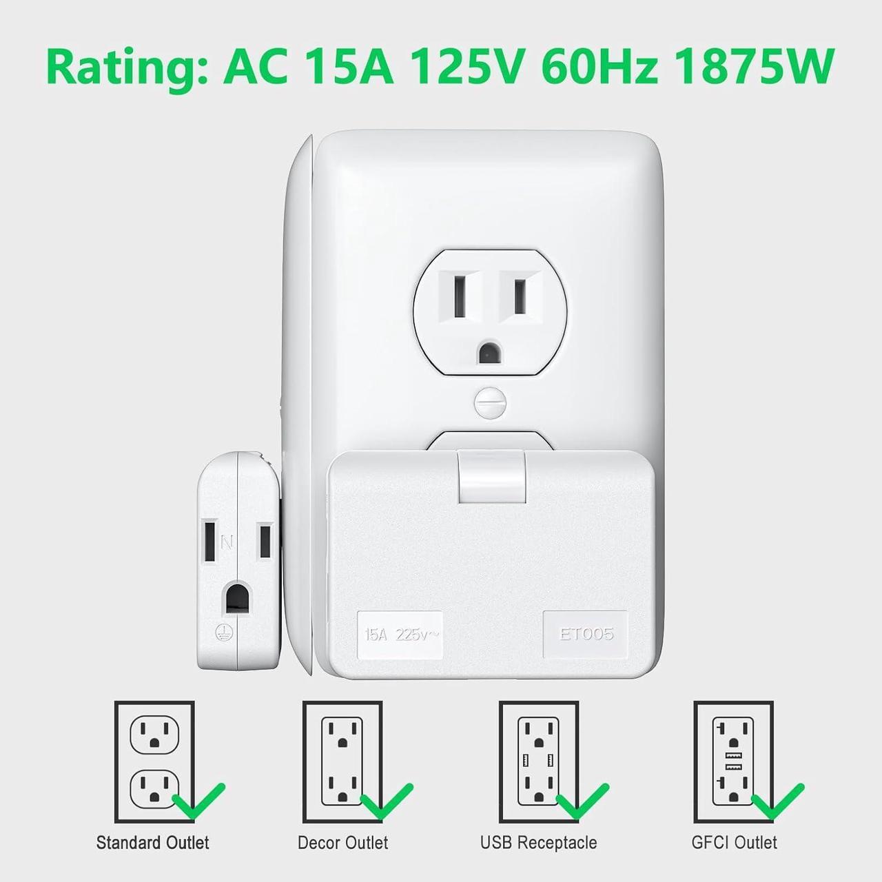 Alt view image 4 of 7 - 2-3 Prong Adapter 2 Prong to 3 Prong Outlet Adapter 3 Prong to 2 Prong Adapter Converter flat wall plug Swivel Polarized Grounding Converter Fireproof 3 Outlet Adapter for Household 2 Pack