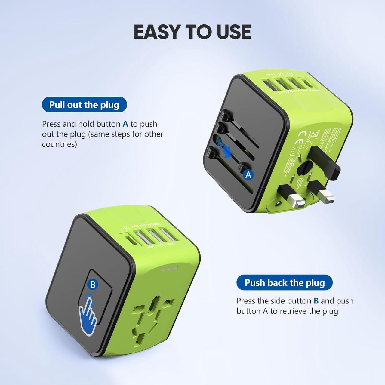 Alt view image 2 of 6 - Universal Travel Adapter Worldwide Travel Power Adapter International Travel Plug All in One Power Plug Adapter with USB C Port Fast Wall Charging for European Italy US AU & More 170 Countries