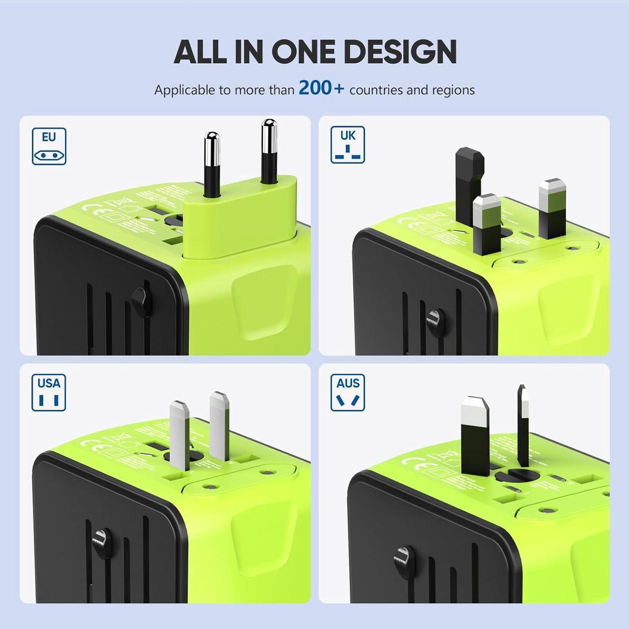 Alt view image 5 of 6 - Universal Travel Adapter Worldwide Travel Power Adapter International Travel Plug All in One Power Plug Adapter with USB C Port Fast Wall Charging for European Italy US AU & More 170 Countries