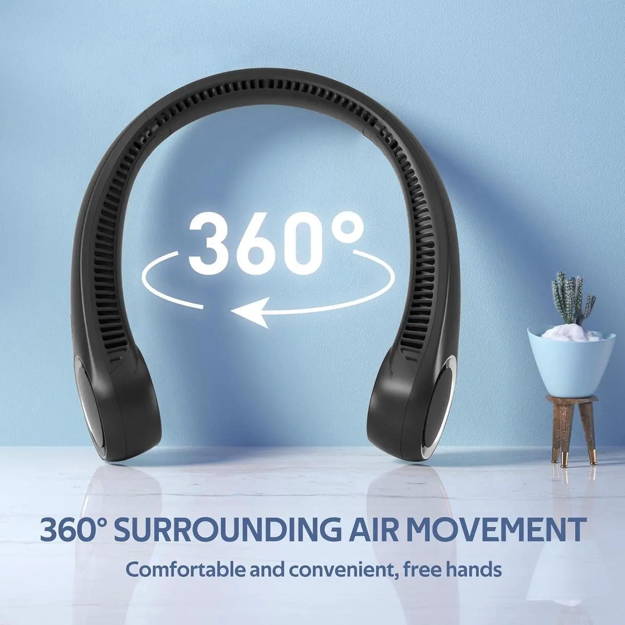 Alt view image 2 of 6 - Portable Neck Fan, Hands Free Bladeless Fan, 360° Cooling Personal Fan,Wearable Quiet Fan for Outdoor Indoor, Birthday Gifts for Men Women Mom Dad, 4000mAh Battery USB Rechargeable, 3-Speeds(Black)