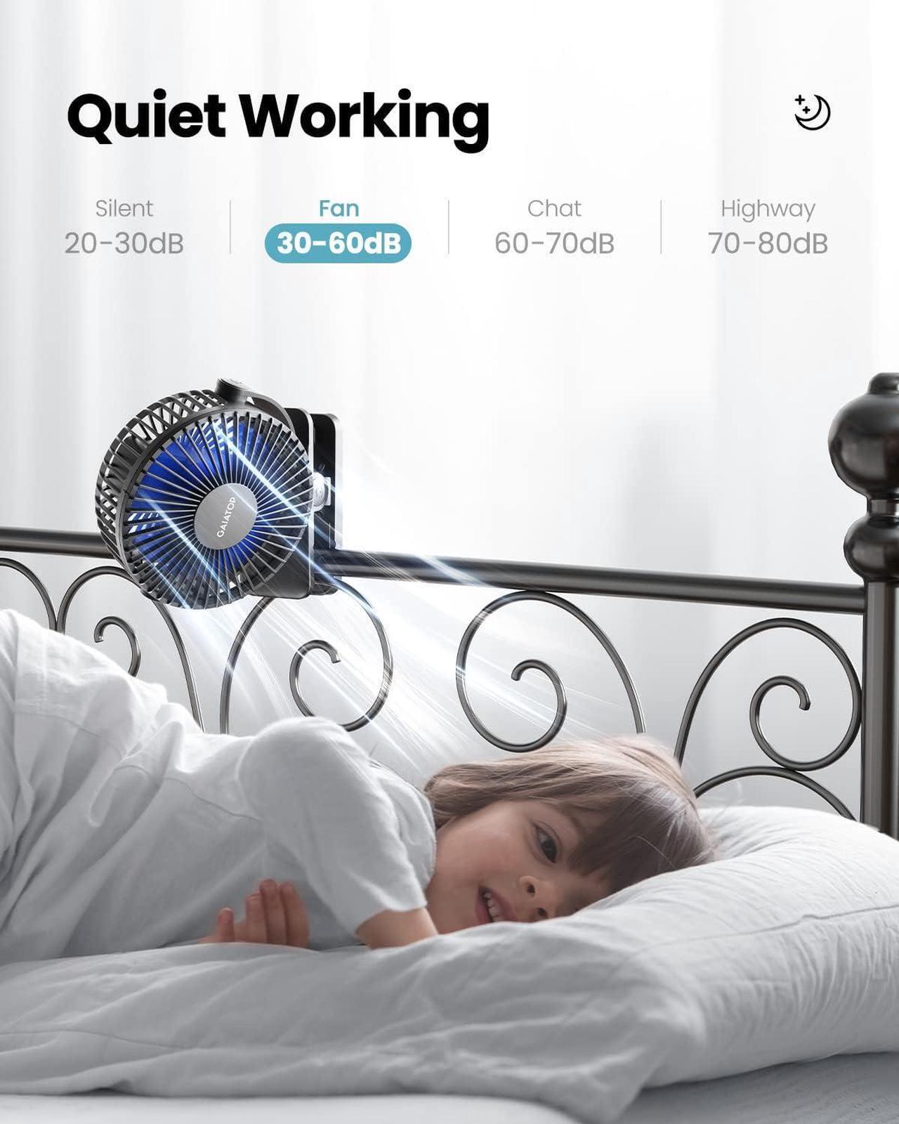 Alt view image 5 of 6 - Portable Clip on Fan Battery Operated Small Powerful USB Desk Fan 3 Speed Quiet Rechargeable Mini Table Fan 360° Rotate Personal Cooling Fan for Home Office Stroller Camping Black Blue