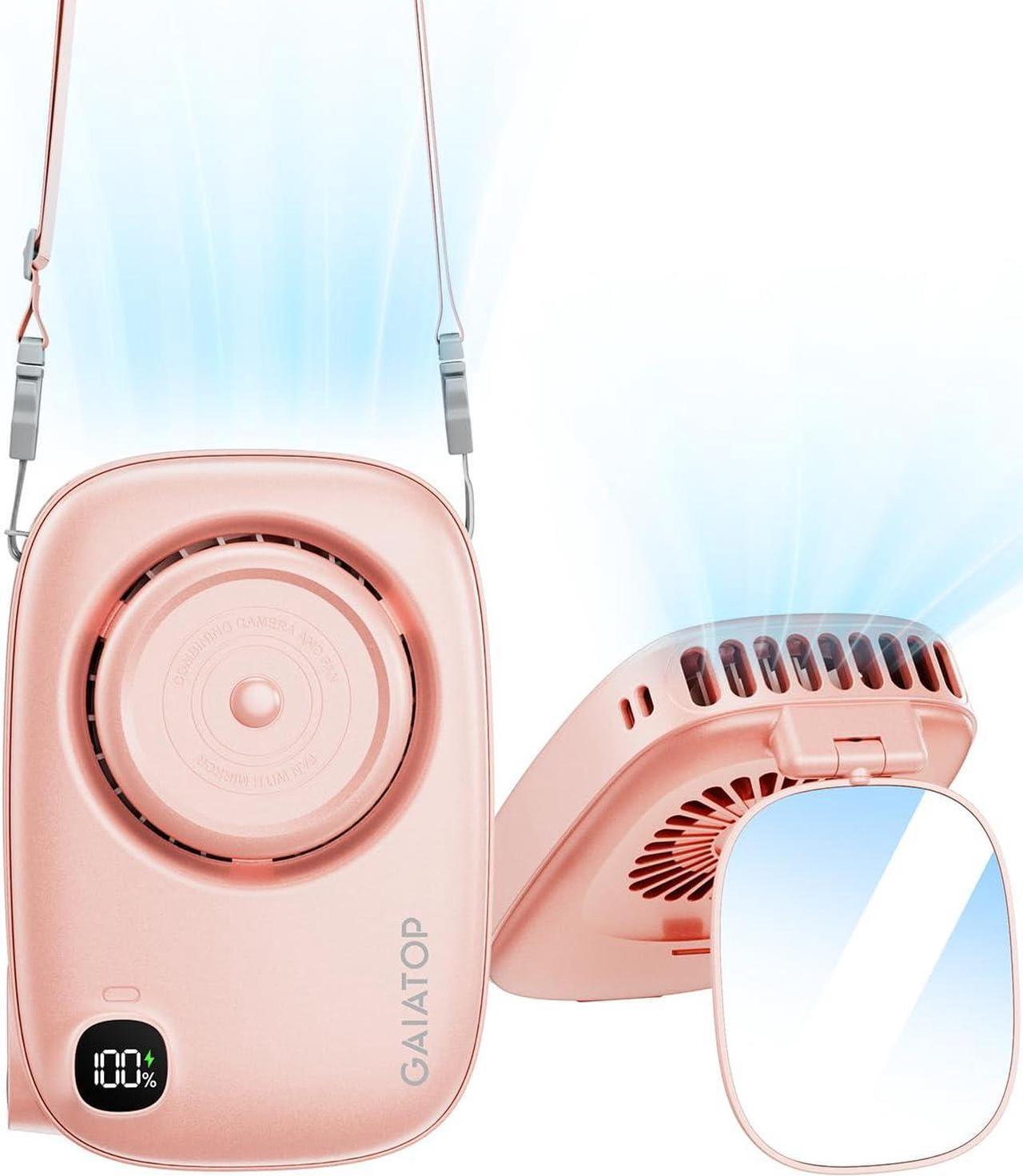 Main image of Neck Fan Rechargeable Mini Portable Fan Cute Camera Design Small Desk Fan with 360°Rotate Mirror 3 Speed USB Handheld Fan with LED Display Cooling Personal Lash Fan Travel Essentials Pink