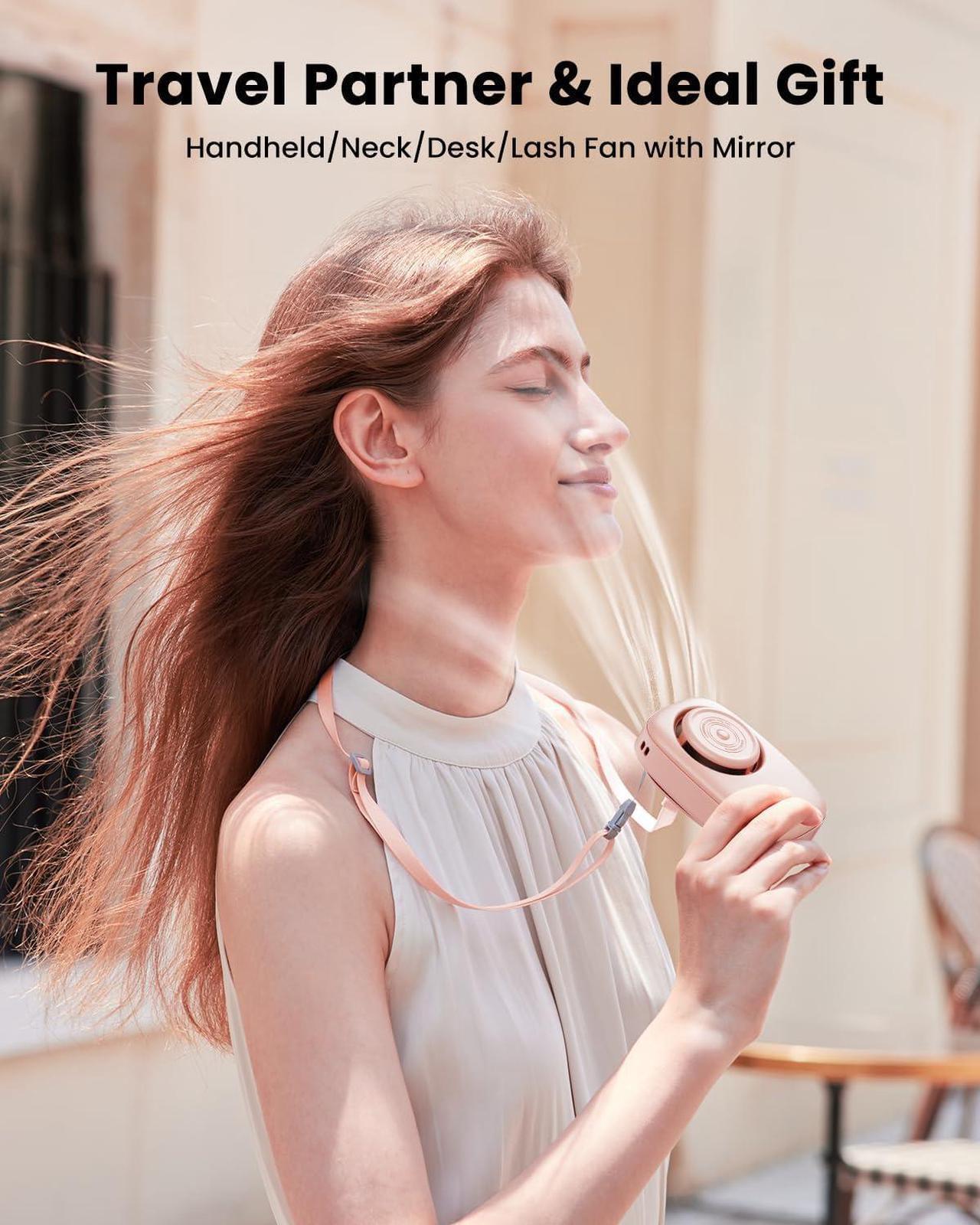 Alt view image 2 of 6 - Neck Fan Rechargeable Mini Portable Fan Cute Camera Design Small Desk Fan with 360°Rotate Mirror 3 Speed USB Handheld Fan with LED Display Cooling Personal Lash Fan Travel Essentials Pink